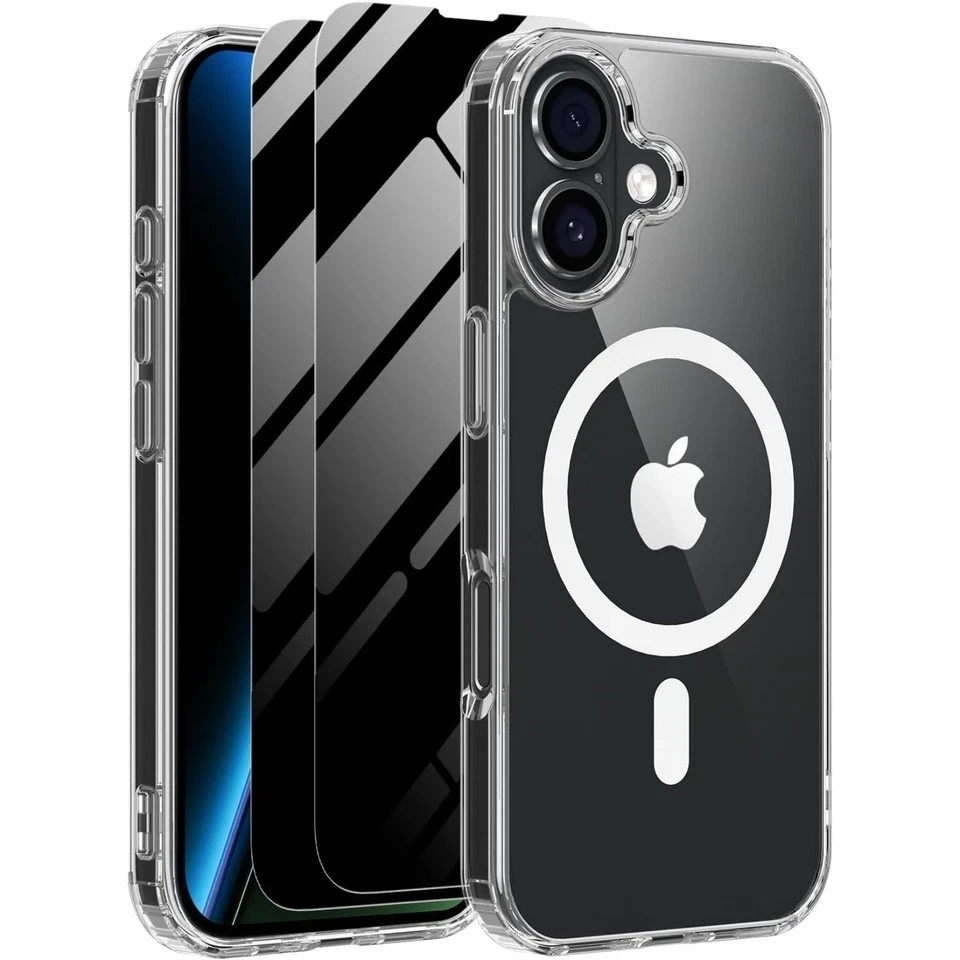 Magnetic iPhone 17 Case with 2 Privacy Screen Protectors, Shockproof, Transparen