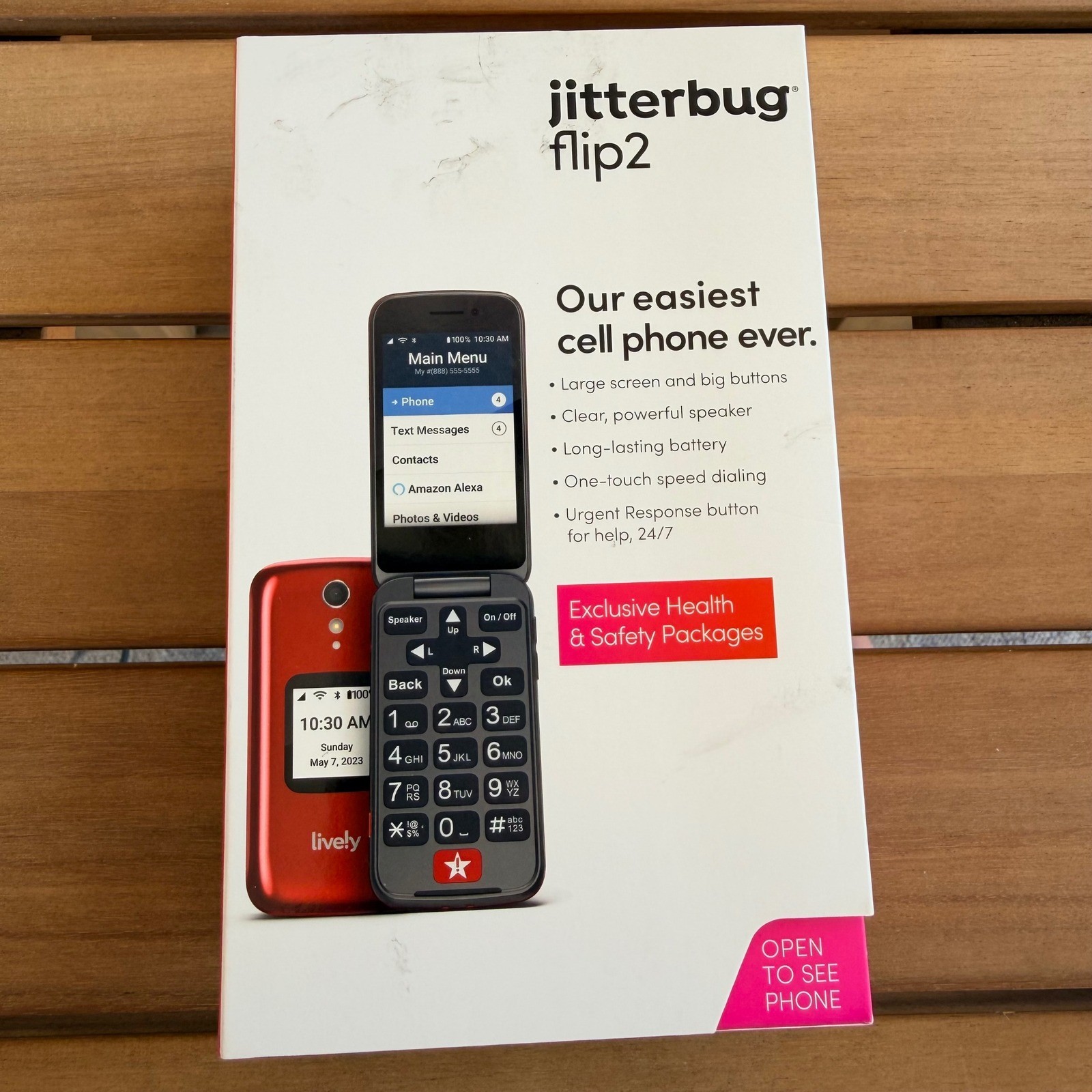 Lively Jitterbug Flip2 Red Cell Phone for Seniors Big Buttons Urgent Response
