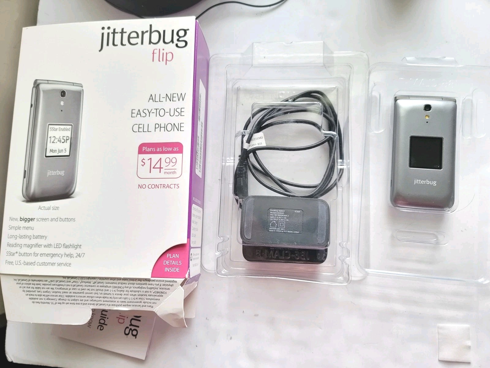 Jitterbug Flip Easy-to-Use Cell for Seniors Gray By GreatCall Sliver With Box