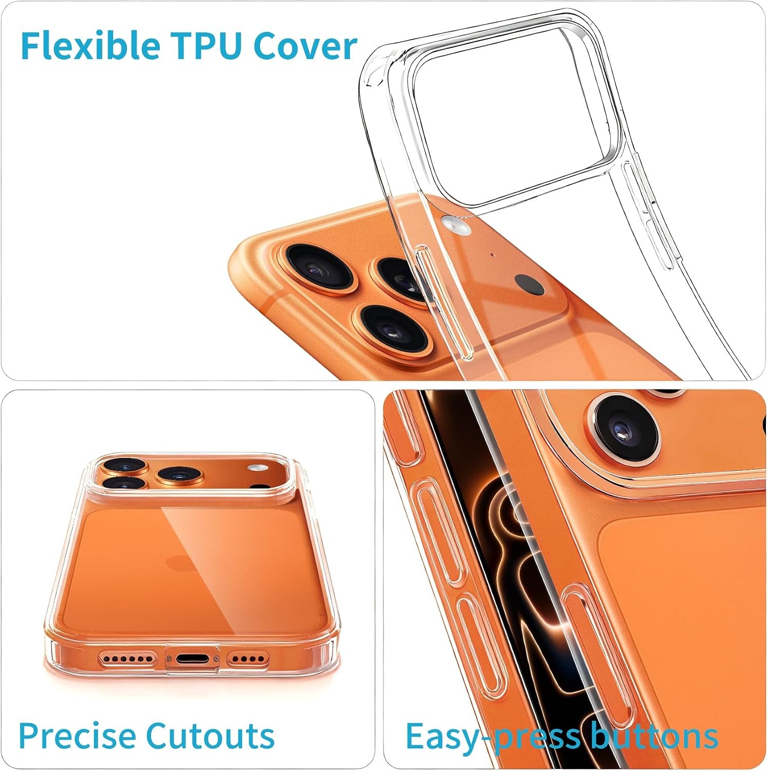 Clear Slim Thin TPU Bumper Cover Case for iPhone 17 Pro Max, Soft Shockproof Des