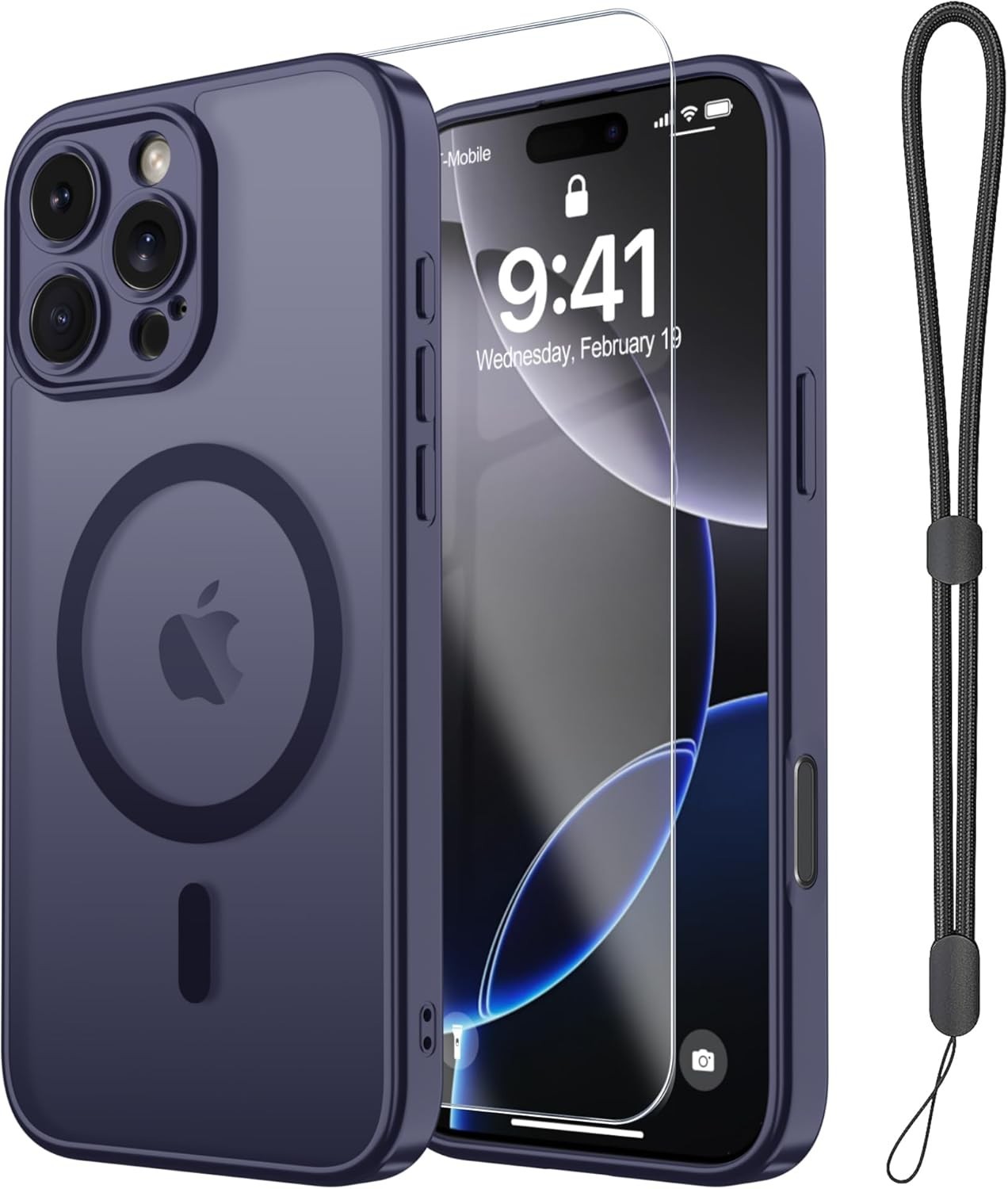 Magnetic for iPhone 16e/17e Case with Screen Protector, Wrist Strap, Deep Blue