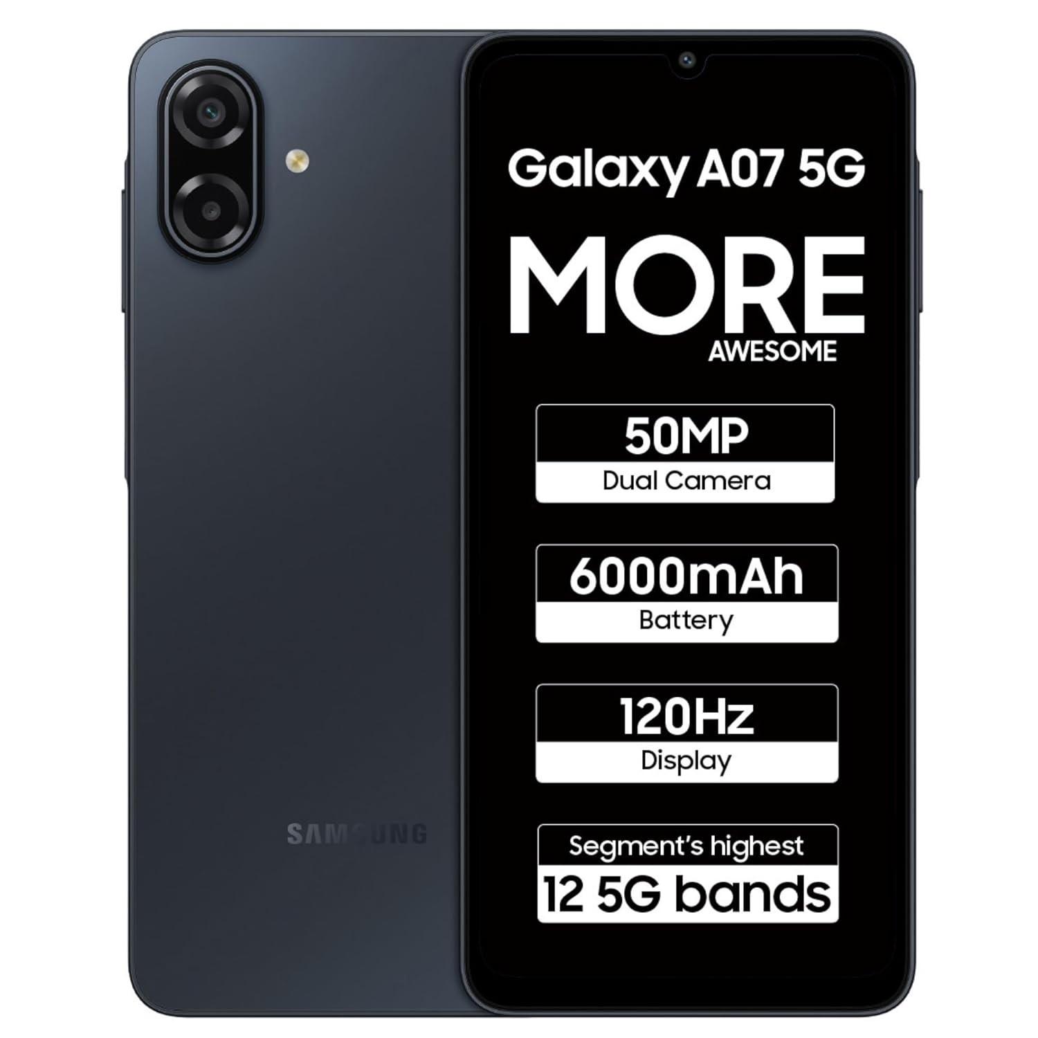 Samsung Galaxy A07 5G Smartphone (Black, 4GB RAM, 128GB Storage) | 120Hz Re