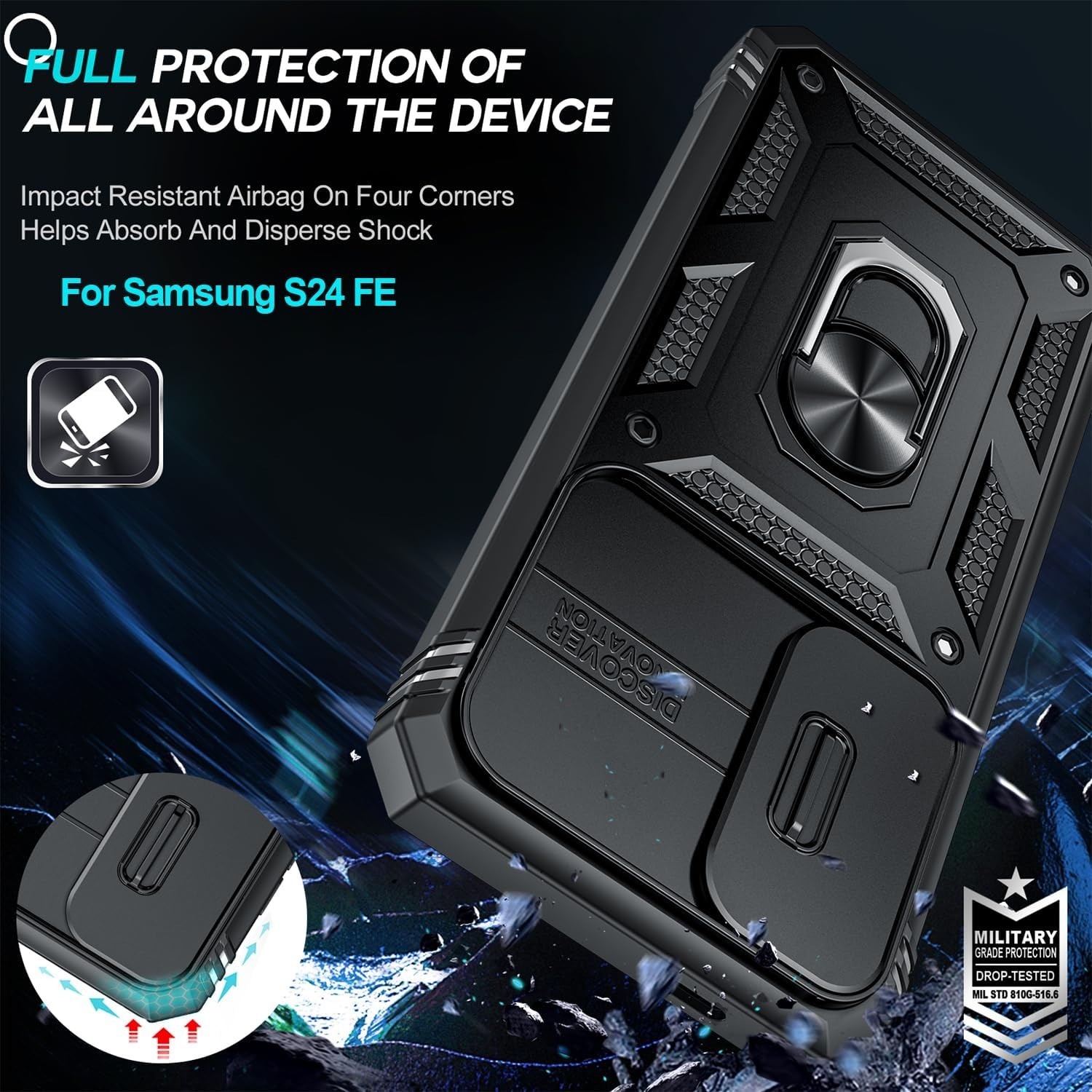 for Samsung Galaxy S24-FE Case Military Grade with Stand,Magnetic Support