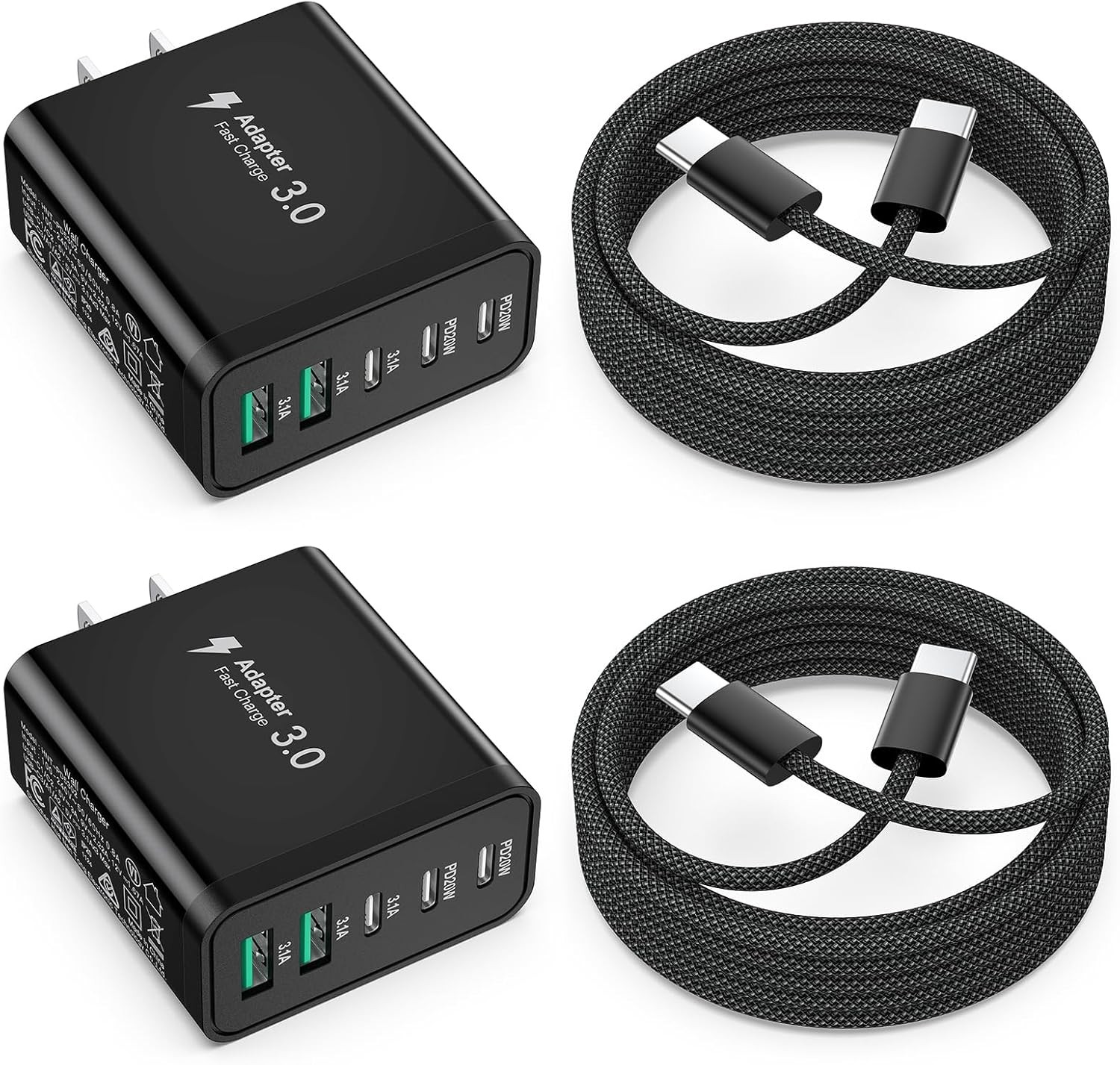 2 Pack 50W USB-C Fast Charger Block for iPhone 17 16 Pro Max 6ft Cable