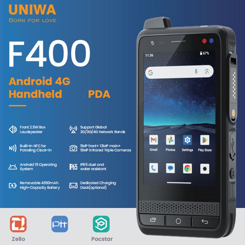 4G LTE Android 15 Rugged Cell Phone Smart PDA Builder NFC Waterproof UNIWA F400