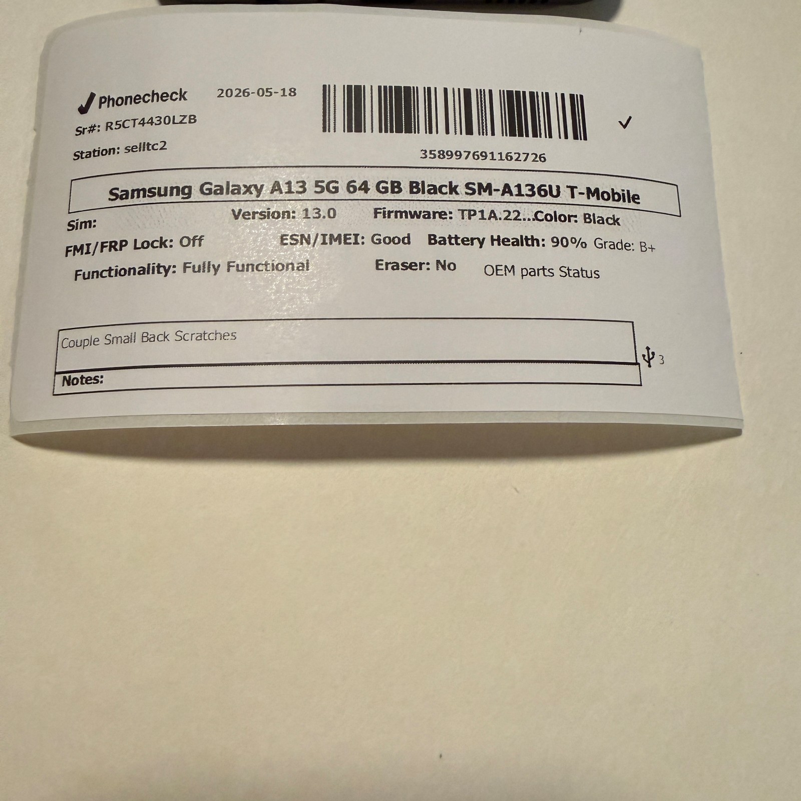 Samsung Galaxy A13 5G – 32gb SM-A136U Black (T-Mobile + Unlocked) Near Mint