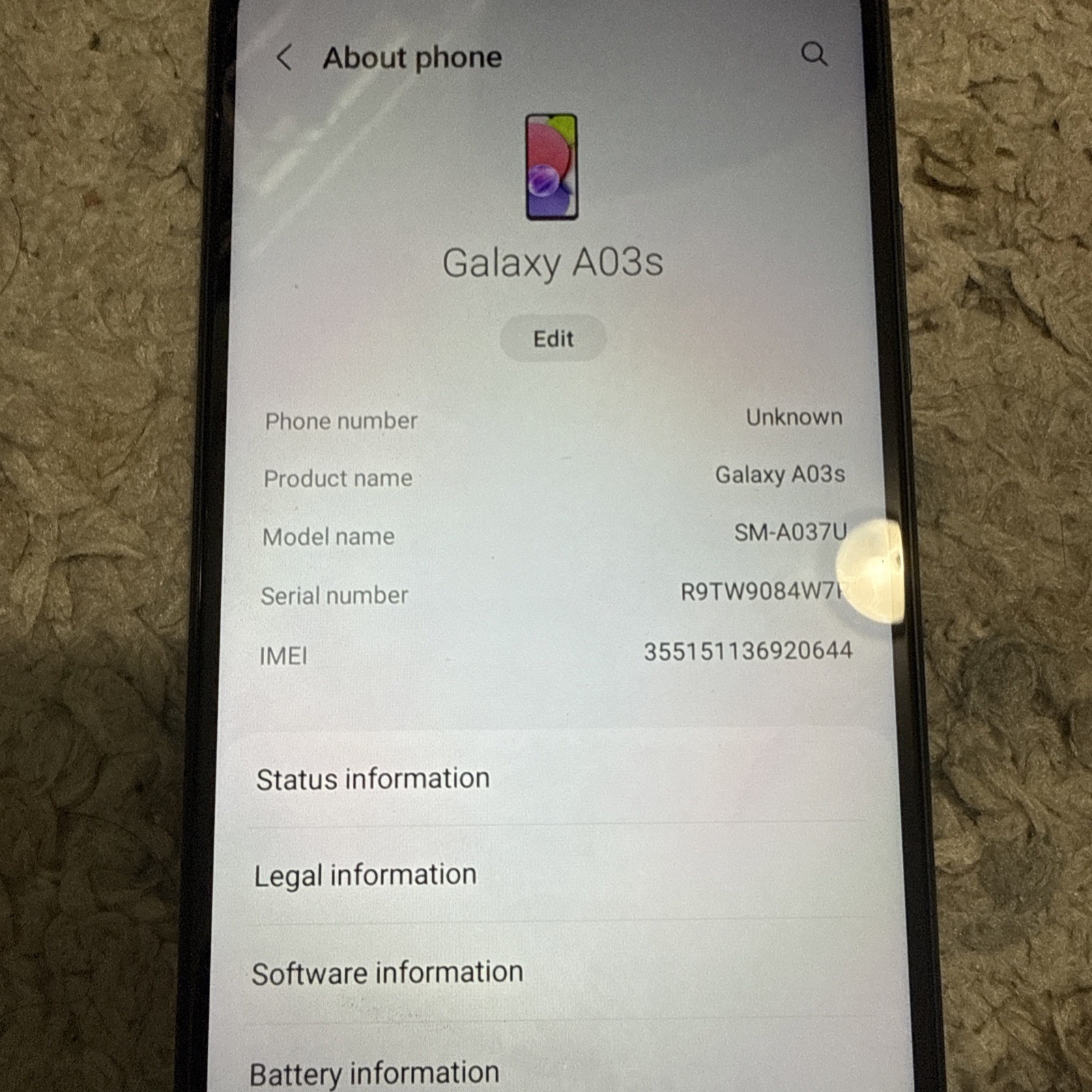 Samsung Galaxy A03s SM-A037U 32 GB Cellphone AT&T