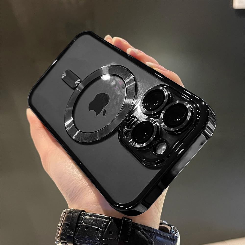 Magnetic Plating Clear Case Wireless Charging for iPhone 13 Pro Max Plus Black