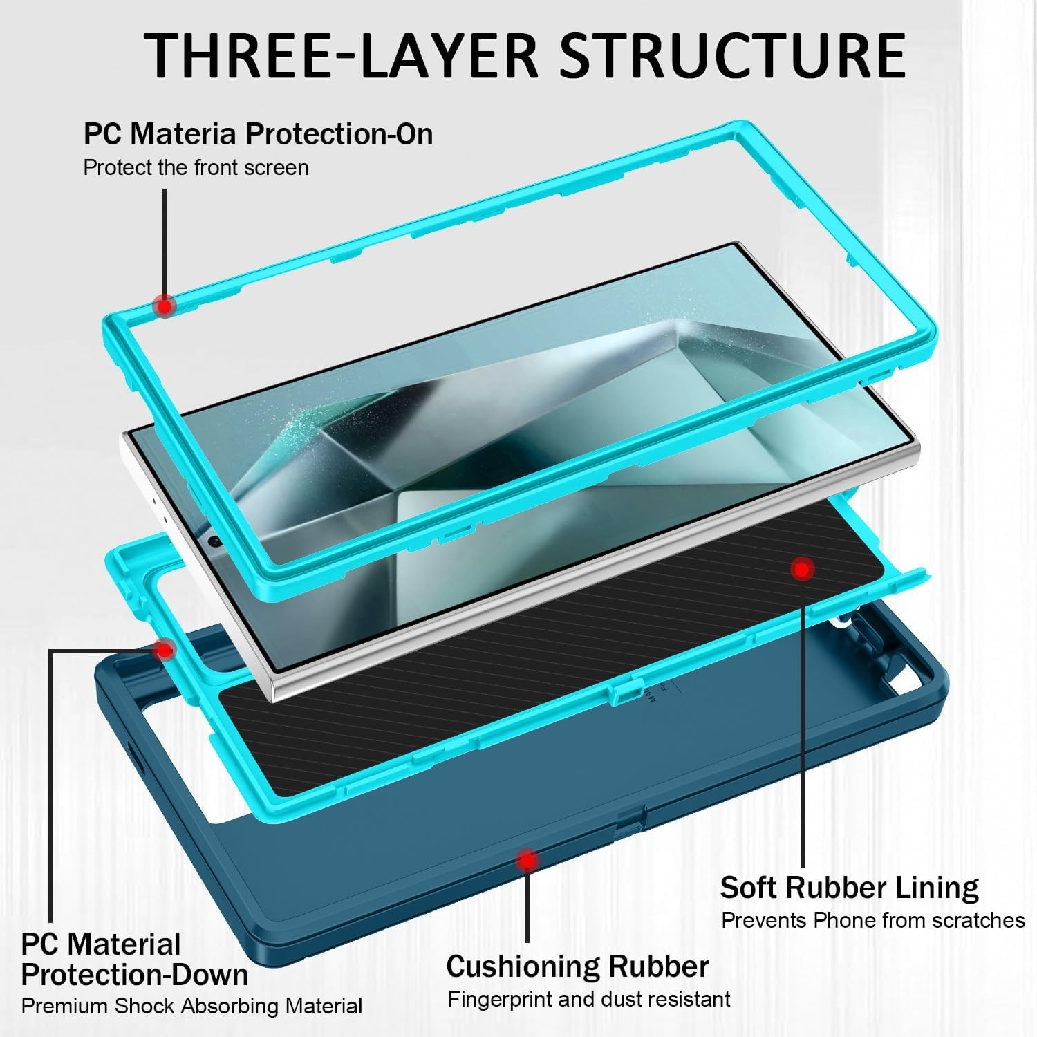 3PCS Shockproof Military-Grade Full Body Case for Samsung Galaxy S24 Ultra 5G Tu