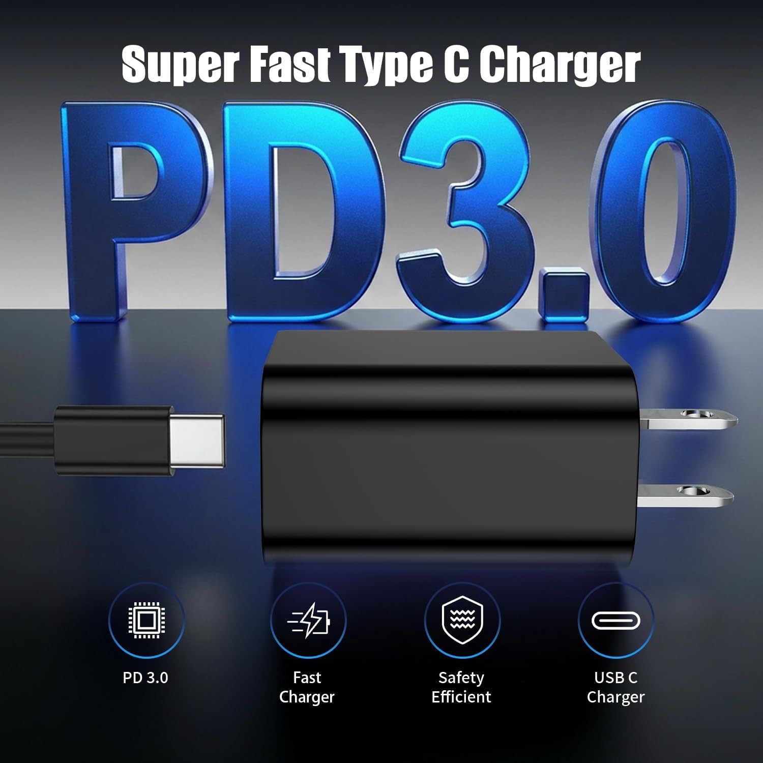 3-Pack 25W USB-C Fast Charger Block for Samsung Galaxy S24 Ultra, 6FT Cord