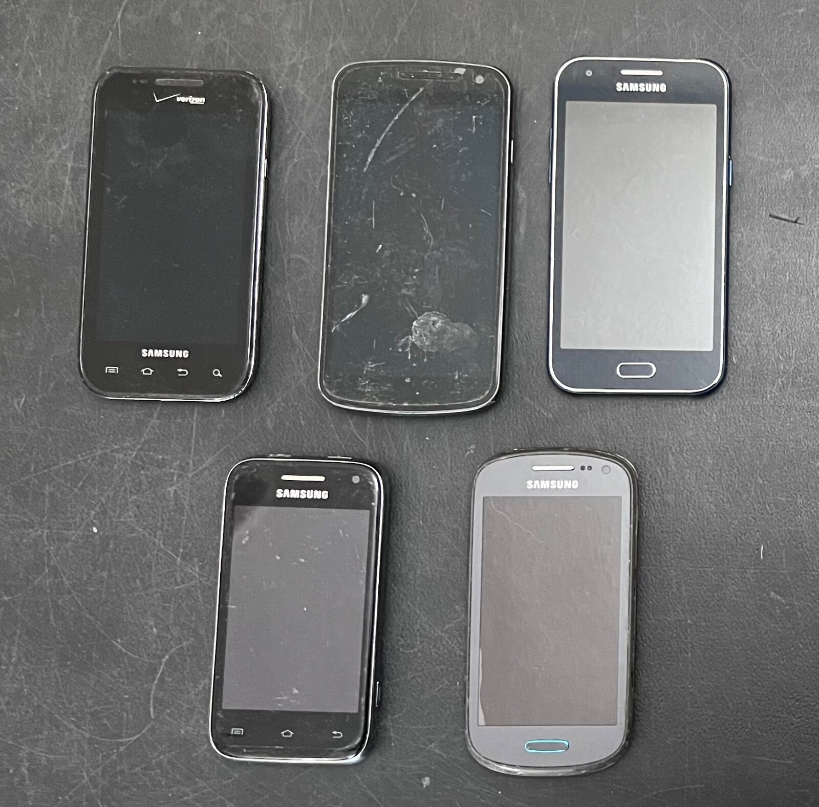 As-is Lot of Samsung Smartphones J1 galaxy sch-i500 sph-m830 sgh-t599n sch-i515