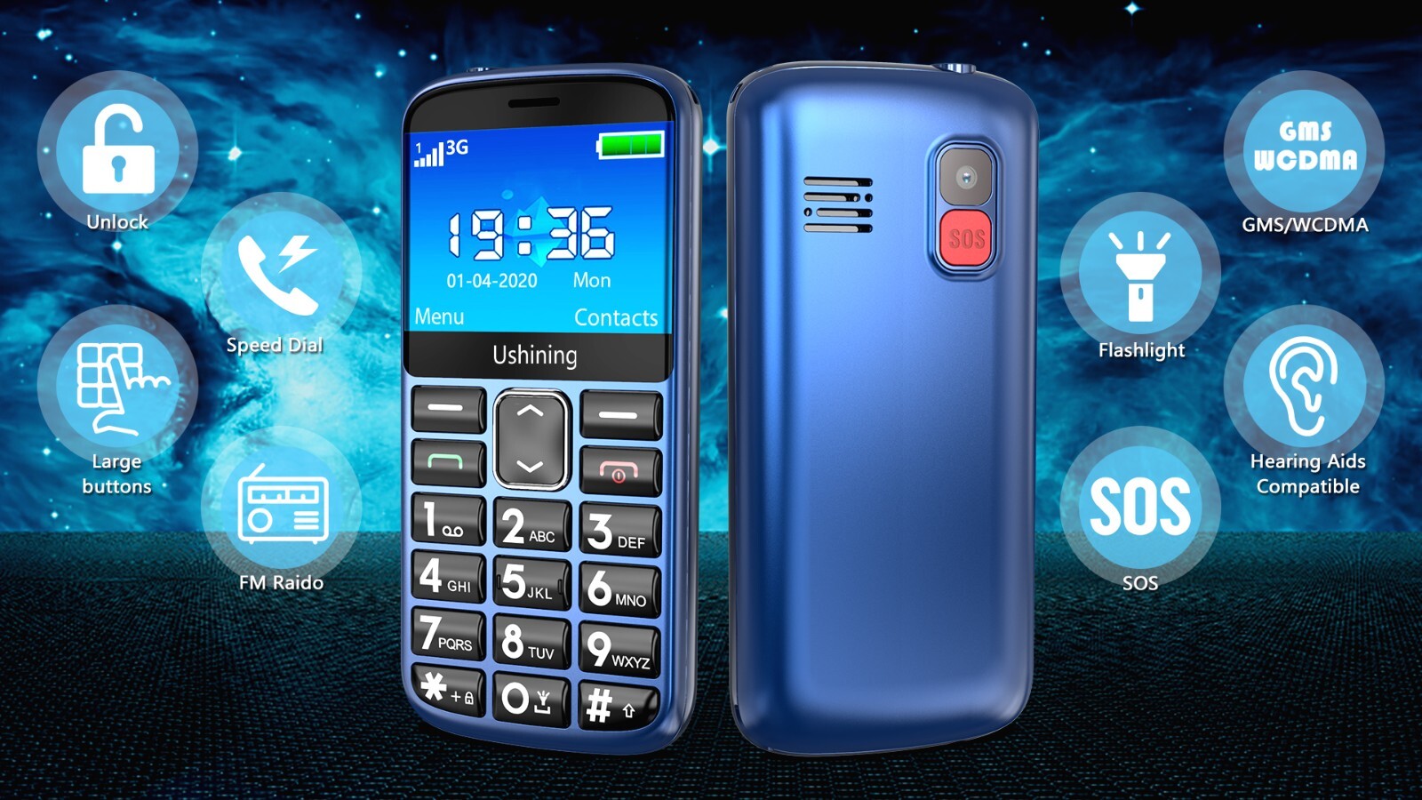 Ushining 3G Unlocked Cell Phone for Senior & Kids, Easy-to-Use Big Button