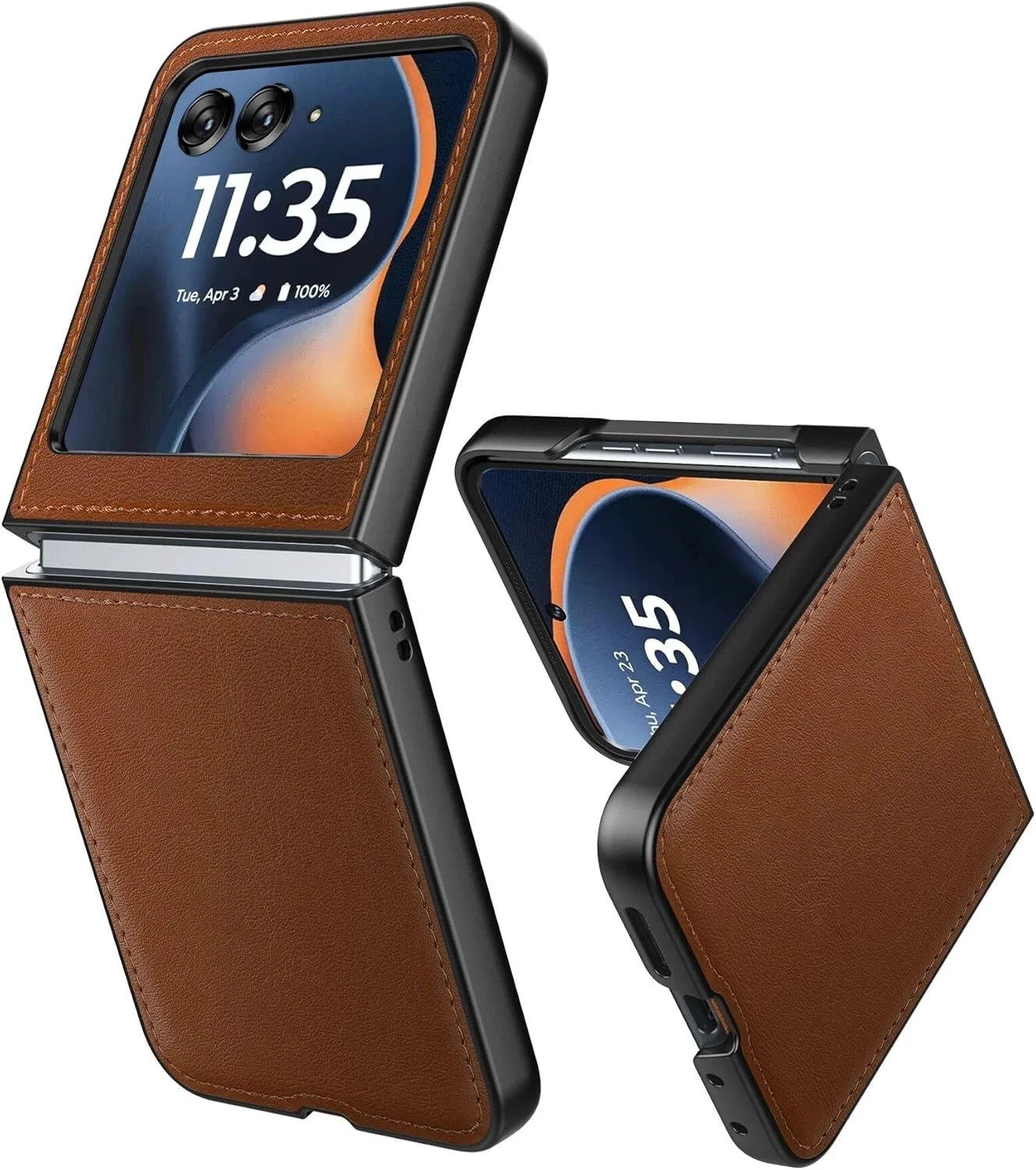 Case for Motorola Razr 2024/2025 – PU Vegan Leather Back & Hard Bumper – Brown