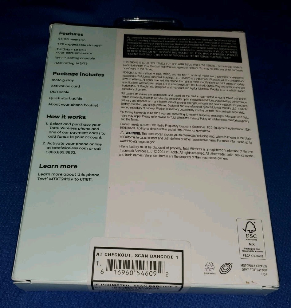 Motorola Moto G Play PB0C0008US 6.5″ 3 GB RAM Total Wireless CDMA LTE NEW Seald