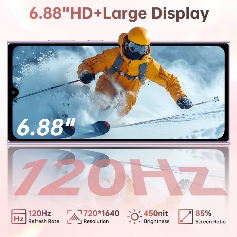OUKITEL C62 Cell Smartphone Android 15 16GB+128GB 6.88″+1.81-inch T-Mobile