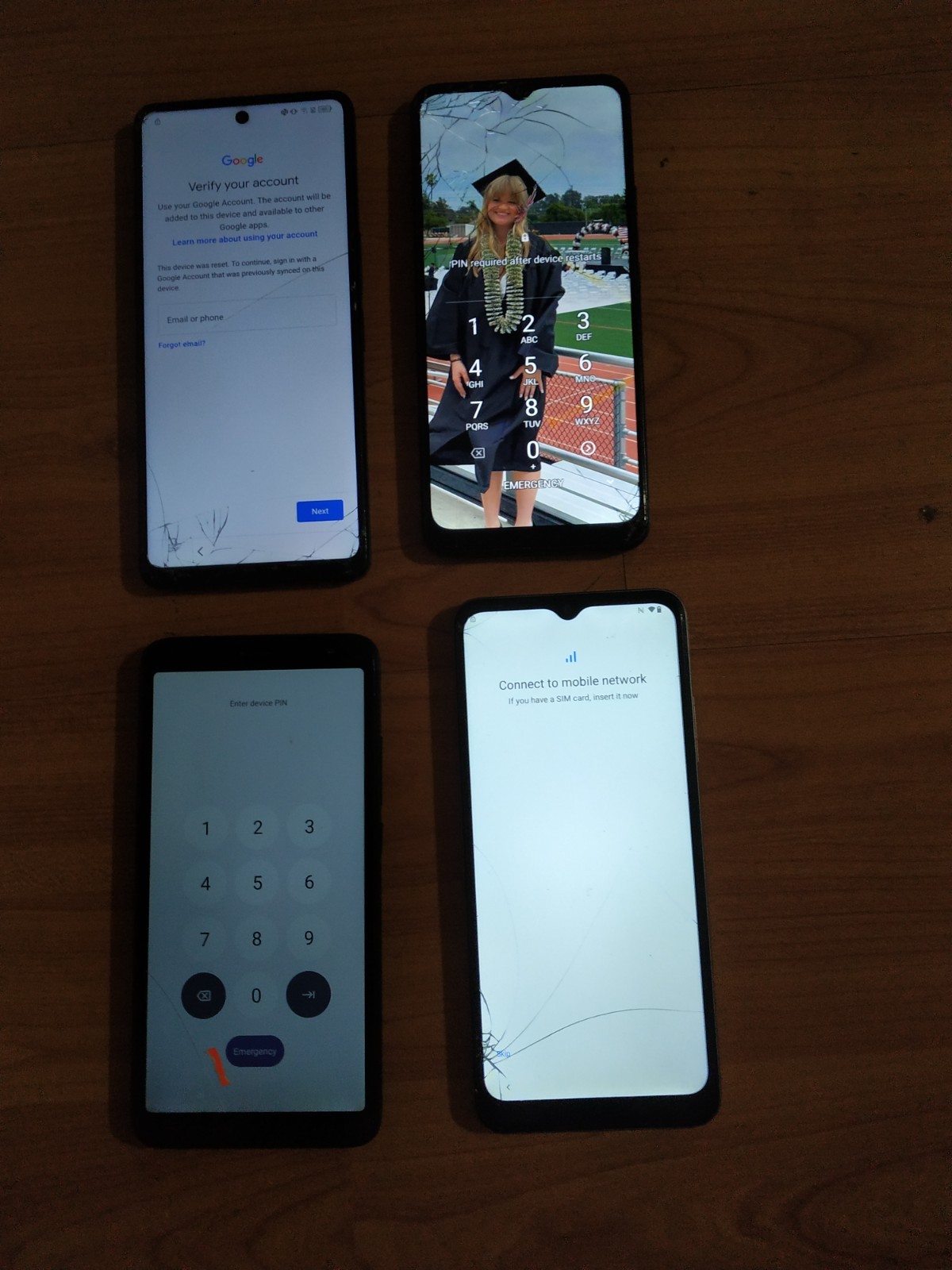 Lot of 4 Mixed model T-Mobile TCL Smartphone For part