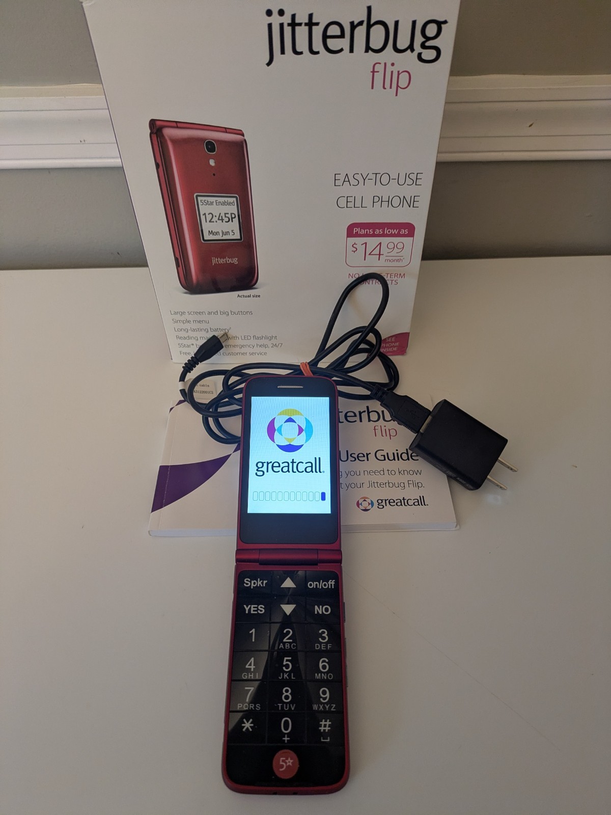 Jitterbug Alcatel Onetouch Red flip phone GreatCall Easy-to-Use(4043SJ6RED)