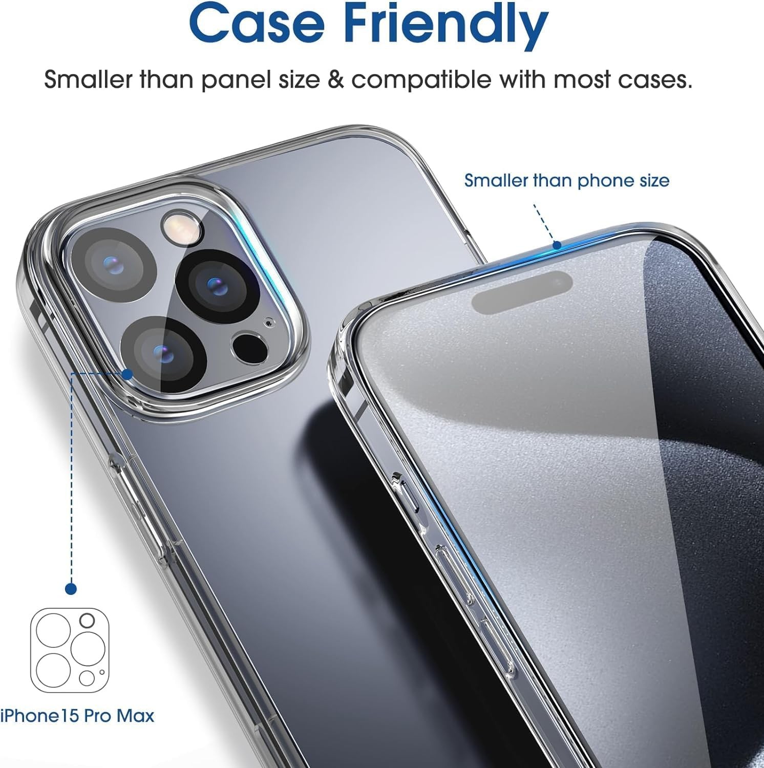 Tempered Glass Screen Protector for iPhone 15 Pro Max – 2+2 Pack, Bubble Free, A