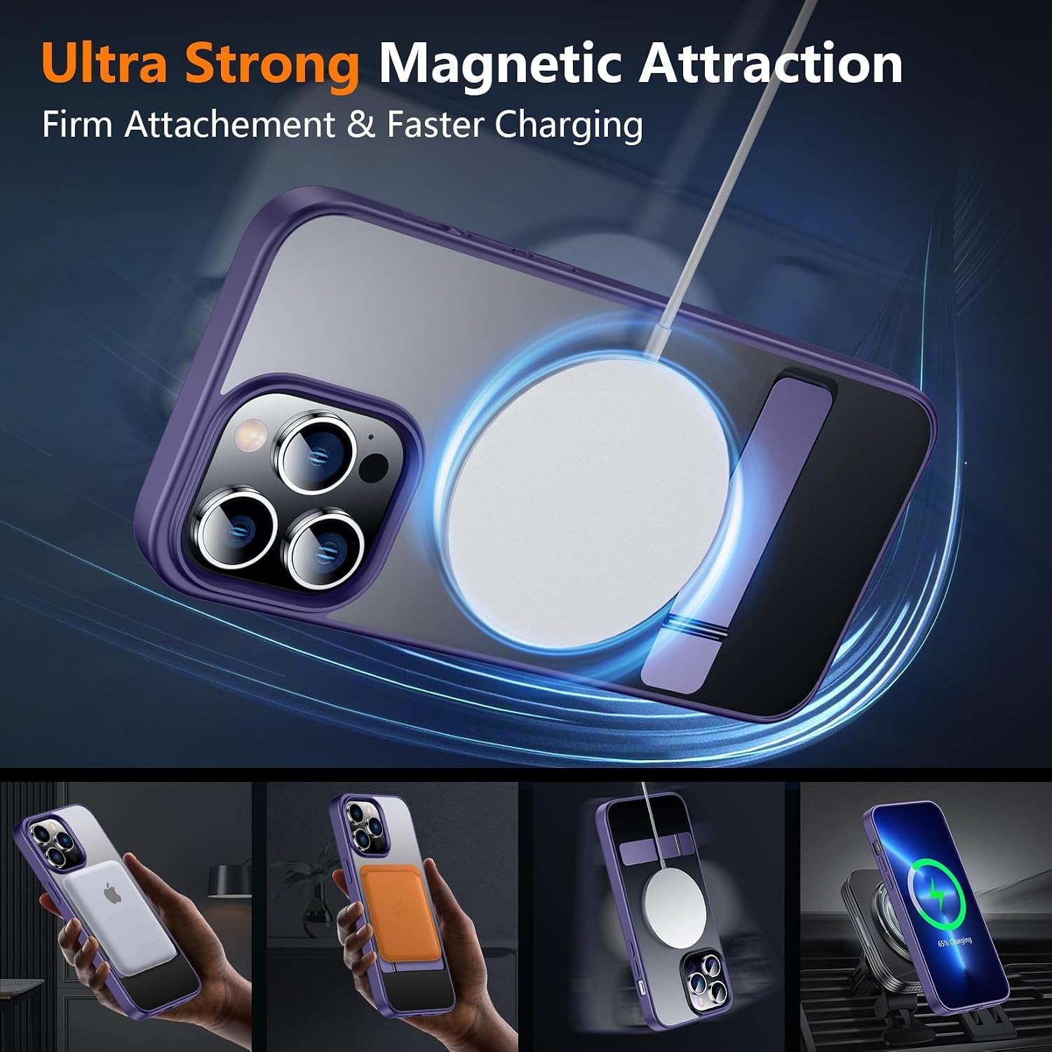 Magnetic for iPhone 13 Pro Case, with 2Pcs Tempered Glass Screen Protector, Dark