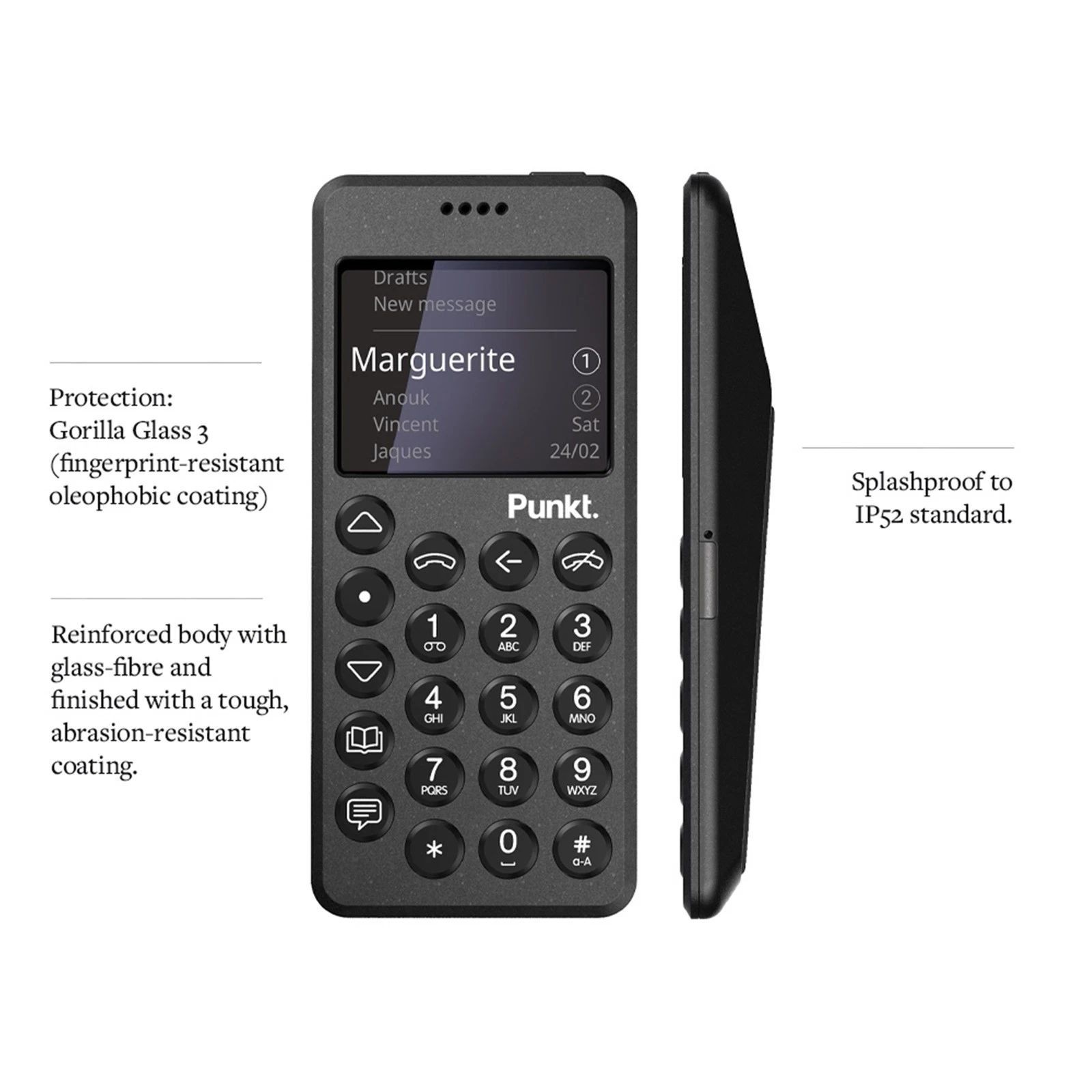 Punkt. MP02 Minimalist 4G LTE Cell Phone – 2GB RAM, 16GB Storage – Black