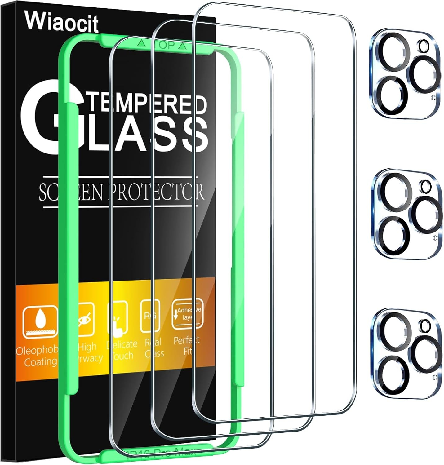 3 Pack Tempered Glass Screen Protector & Camera Lens Protector for iPhone 16 Pro