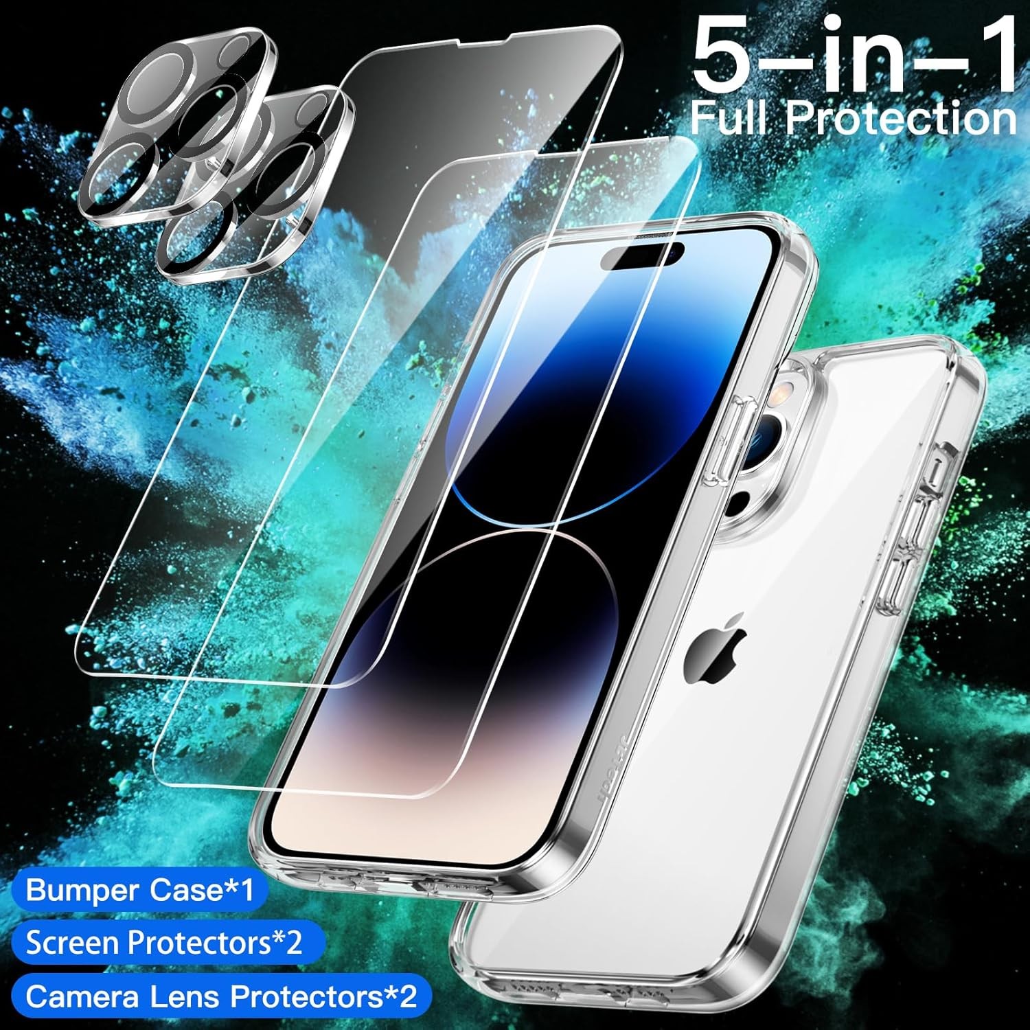 5 in 1 Case for iPhone 14 Pro Max 6.7-Inch with 2-Pack Screen Protector and Came