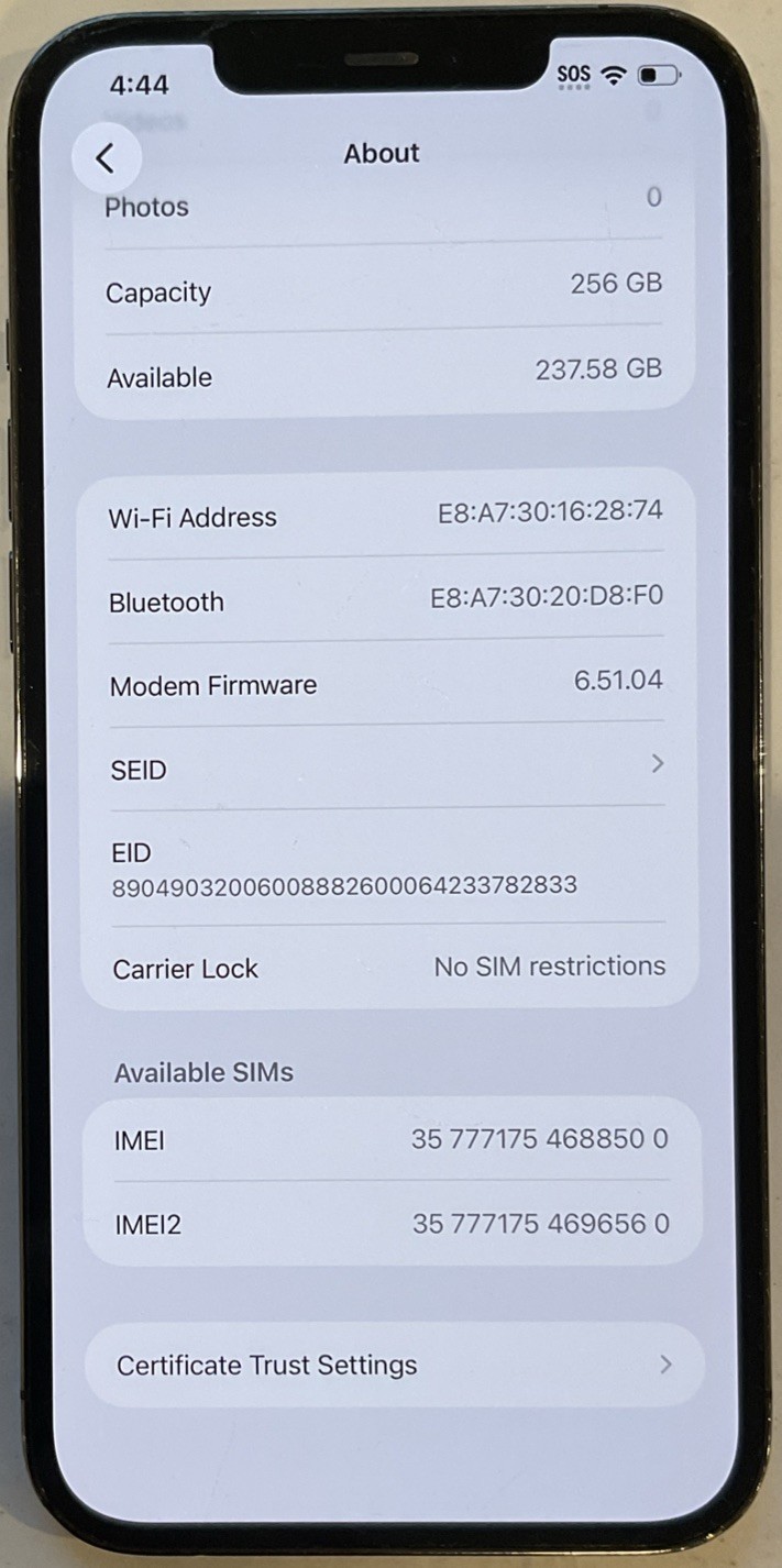 USED GSM UNLOCKED, GRAPHITE iPhone 12 PRO MAX, 256GB A2342 MG9F3LL/A FOR REPAIR