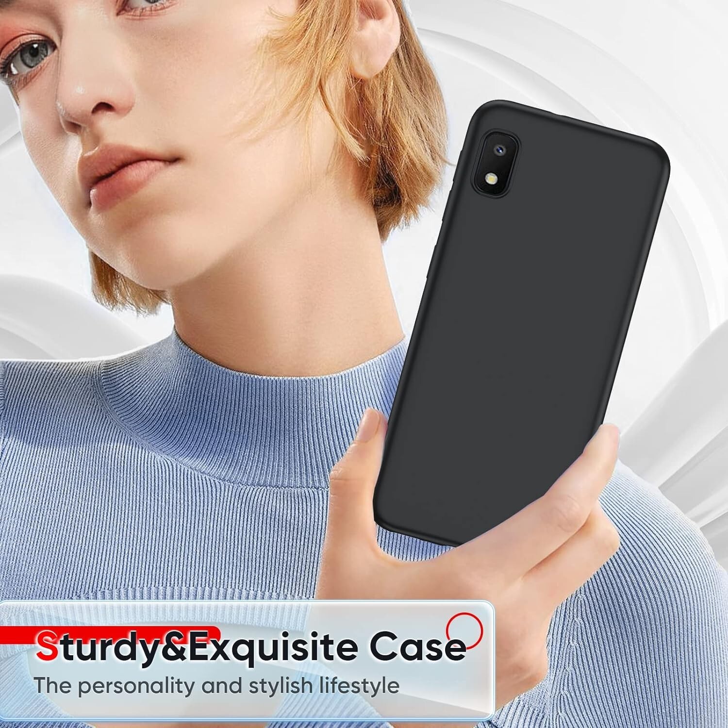 For Galaxy a10e case with tempered glass protector, thin Rubber, Polymer- Black