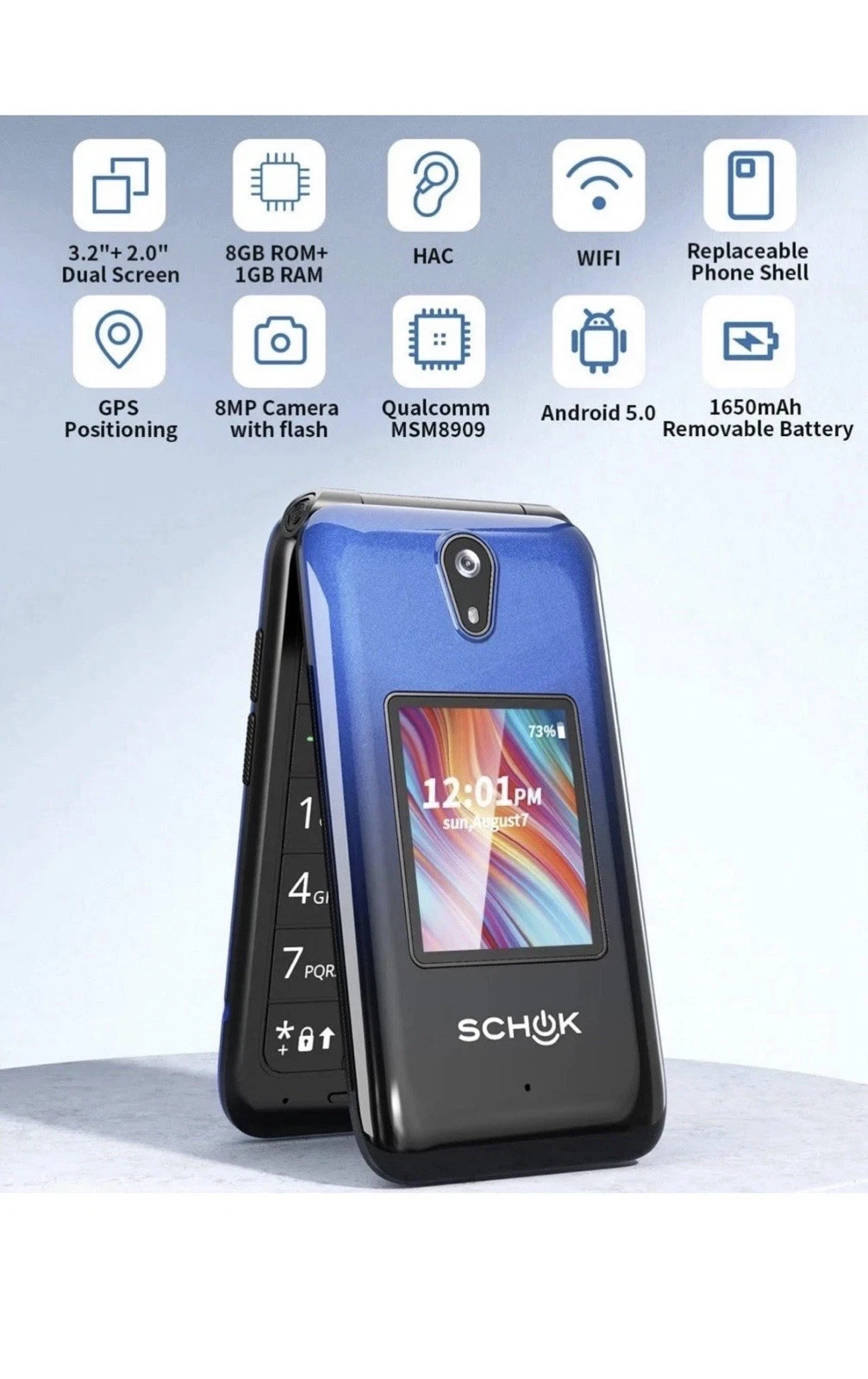 Schok 4G Unlocked 3.2″ Dual Screen Classic Flip Phones for Seniors & Kids