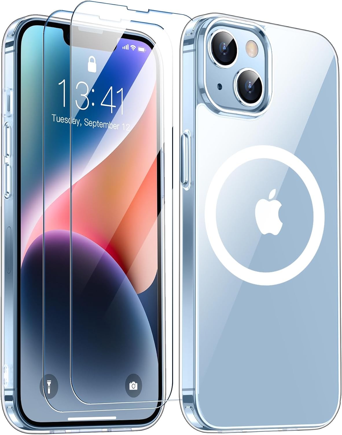 Clear Magnetic Case for iPhone 13/14, Slim Phone Cover with 2 Tempered Glass Pro