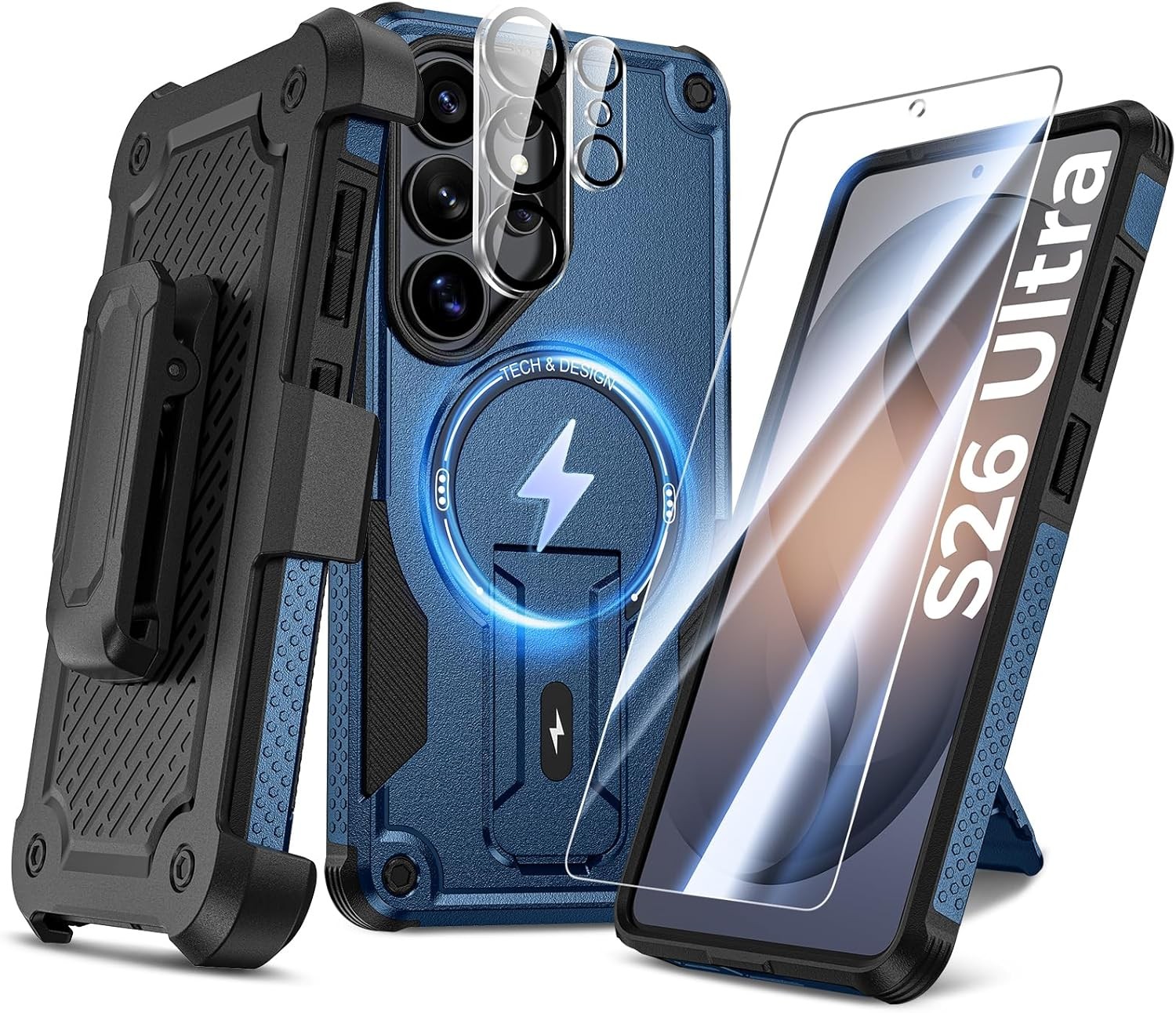 4-in-1 Samsung Galaxy S26 Ultra Case with Belt Clip Holster & Screen Protector