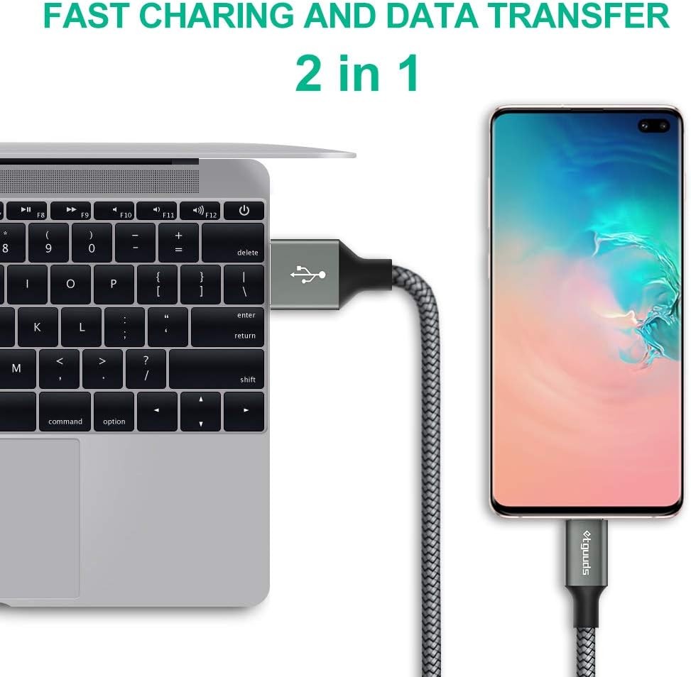 2-Pack Fast USB A to Type C Charger Cord for Samsung Galaxy S20, iPhone 15 3ft
