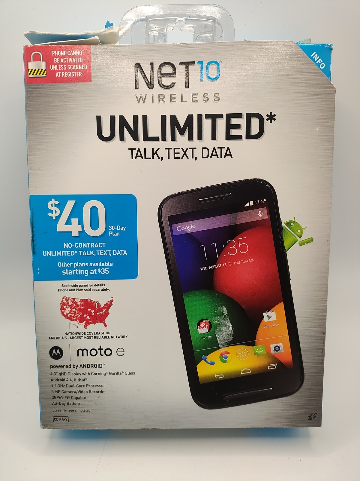 Net 10 Wireless Moto e Prepaid Tracfone Touch Screen