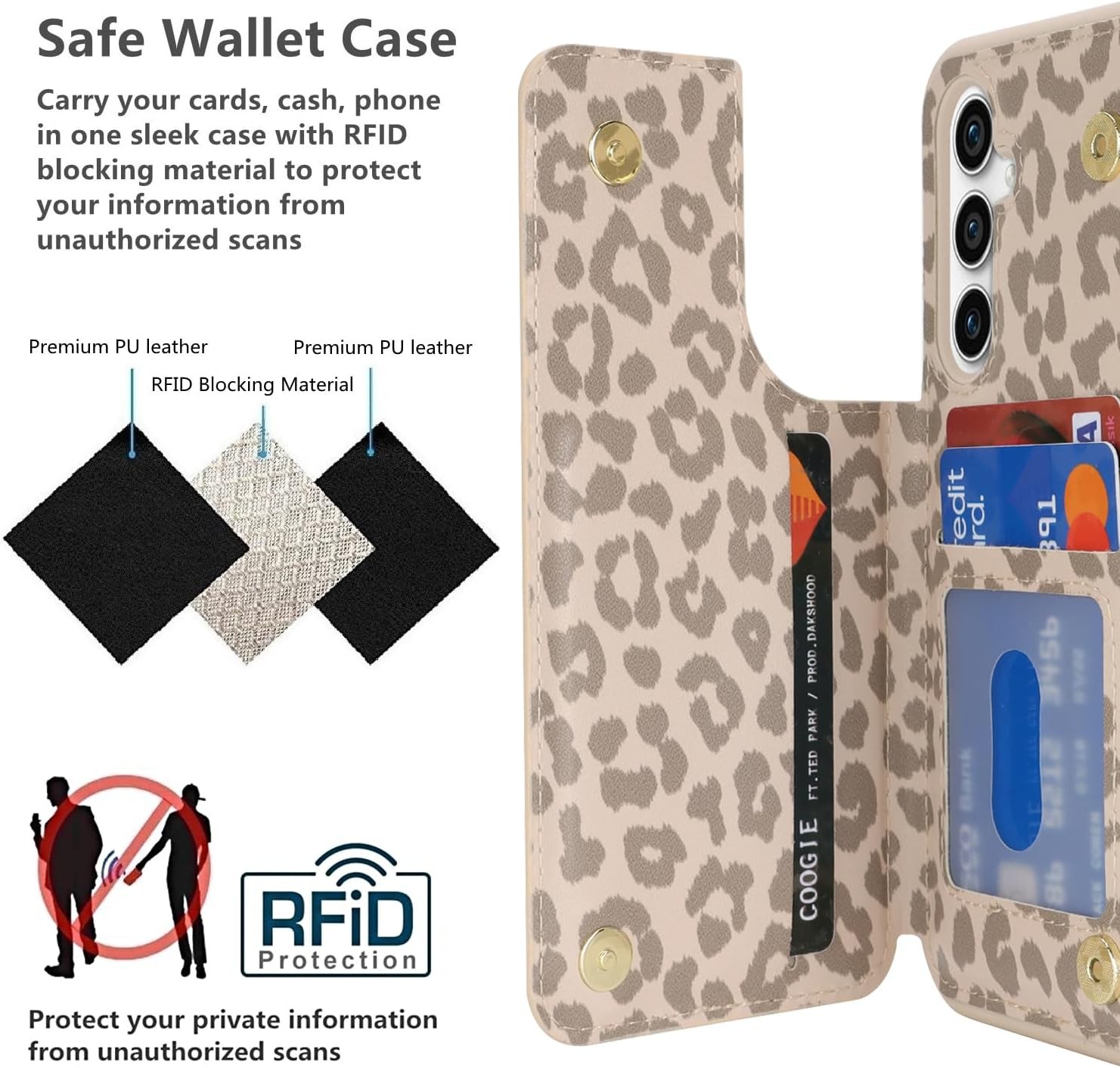 Samsung Galaxy S23 FE Case with Card Holder, Wallet Case for Women Men (Beige Le