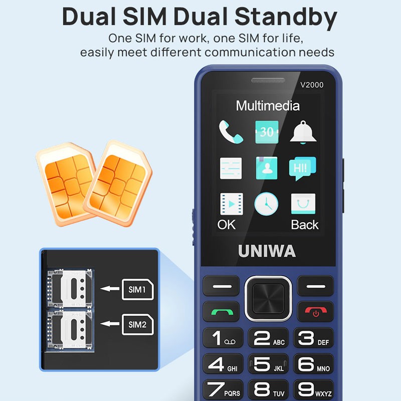 2.4″ 4G LTE Mobile Dual SIM Big Button Phone SOS Keyboard Unlocked UNIWA V2000