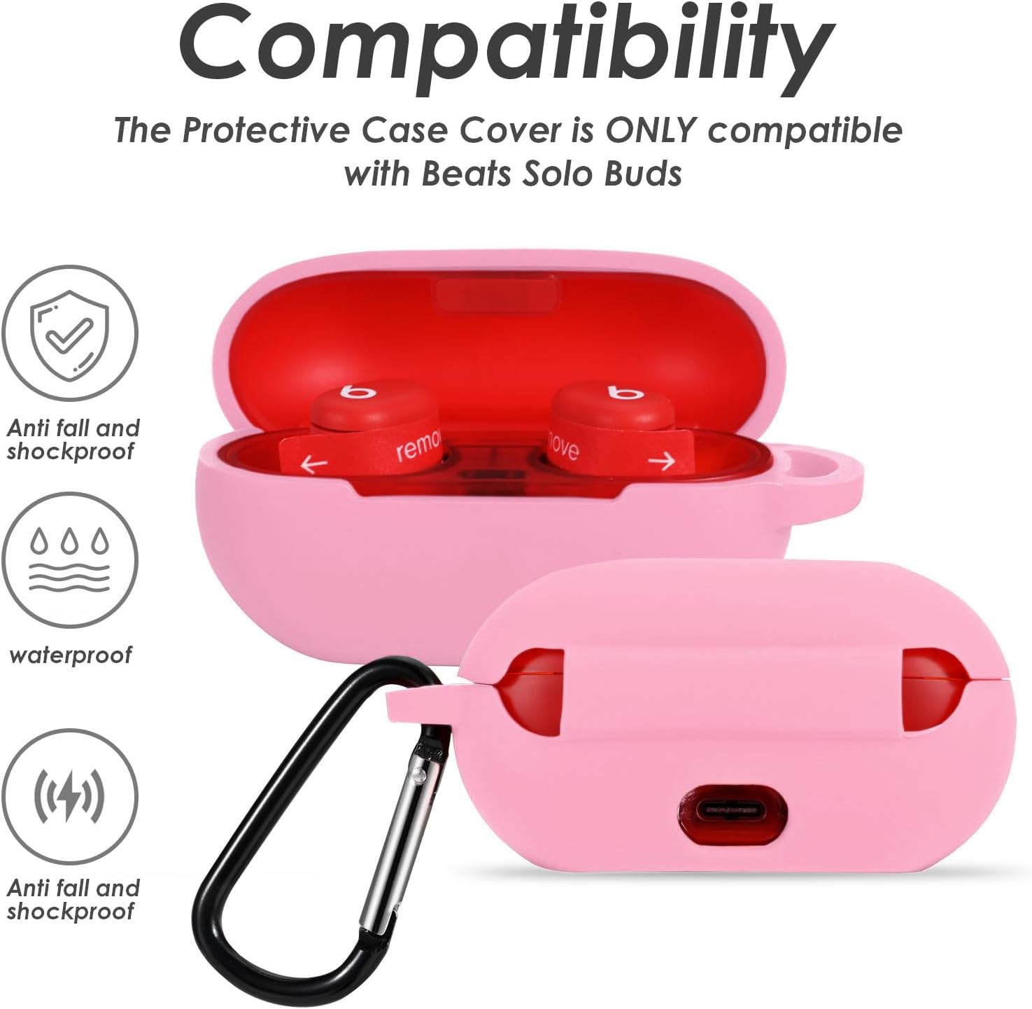 Premium Shockproof Silicone Cover Case for Beats Solo Buds 2024 – Pink