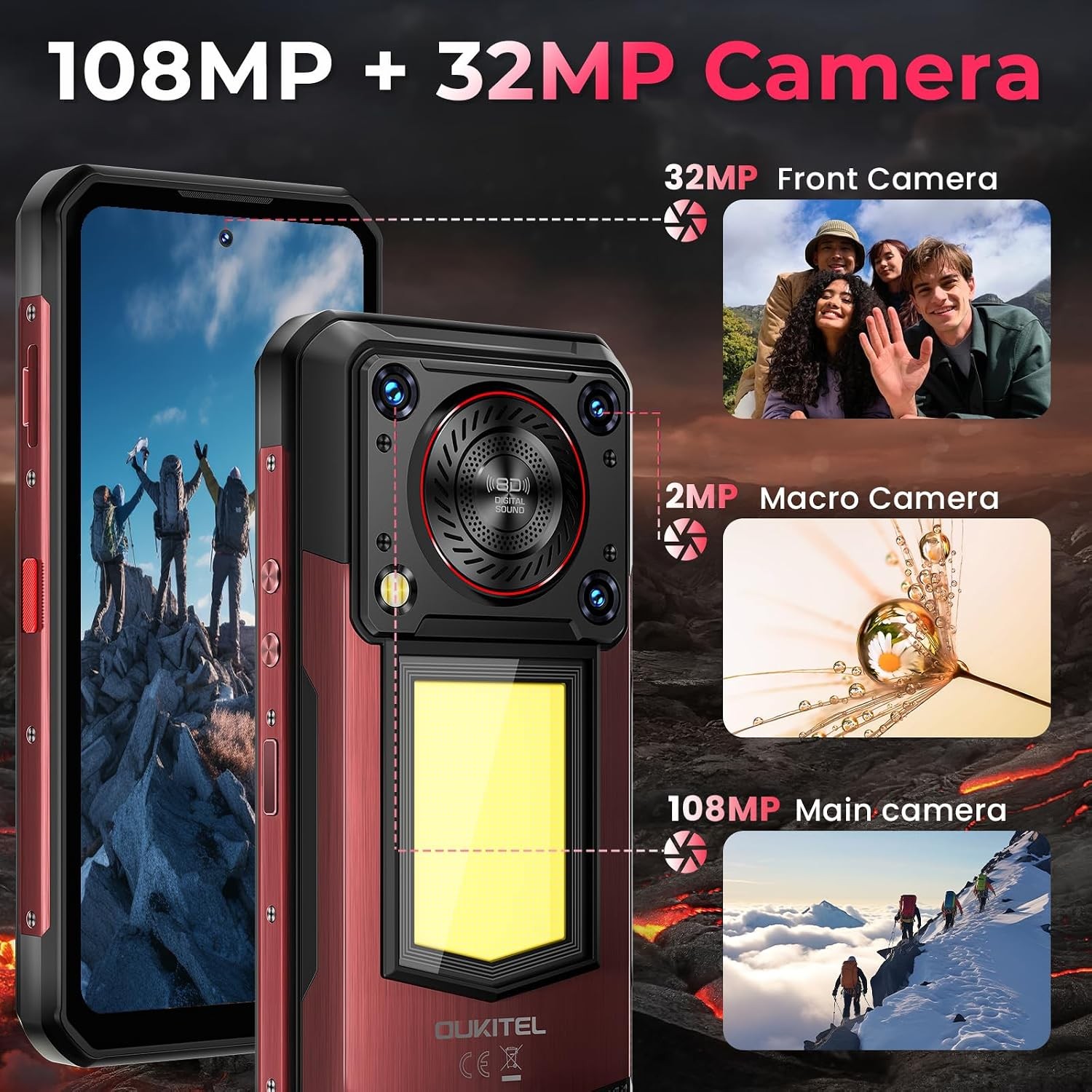OUKITEL WP56 Rugged Smartphone 5G 36GB+512GB 16000mAh 128dB Speaker 1000LM Light