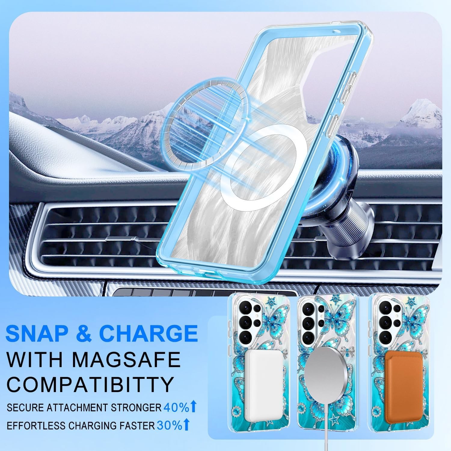 Case & Soft TPU Bumper for Samsung Galaxy S26 Ultra with Magnetic Ring Mist Blue
