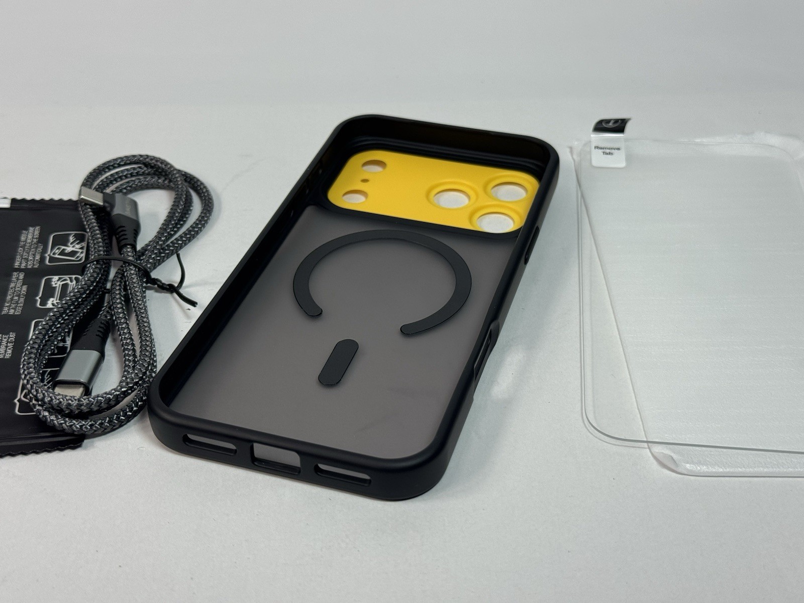 4 in 1 Magnetic for iPhone 17 Pro Max Case 1X Screen Protector, Braided Cable