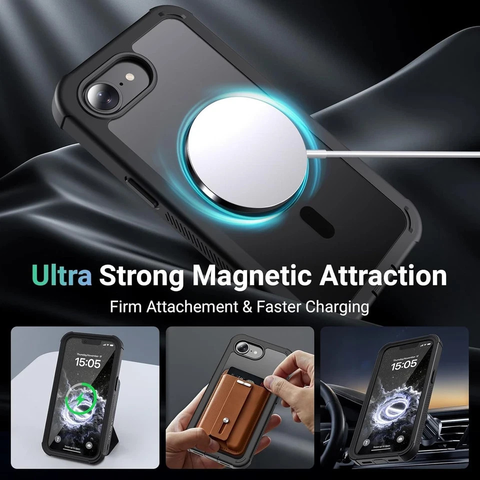 Magnetic for iPhone 17e Case & iPhone 16e Case, Heavy Duty Protection 6.1”-Blac