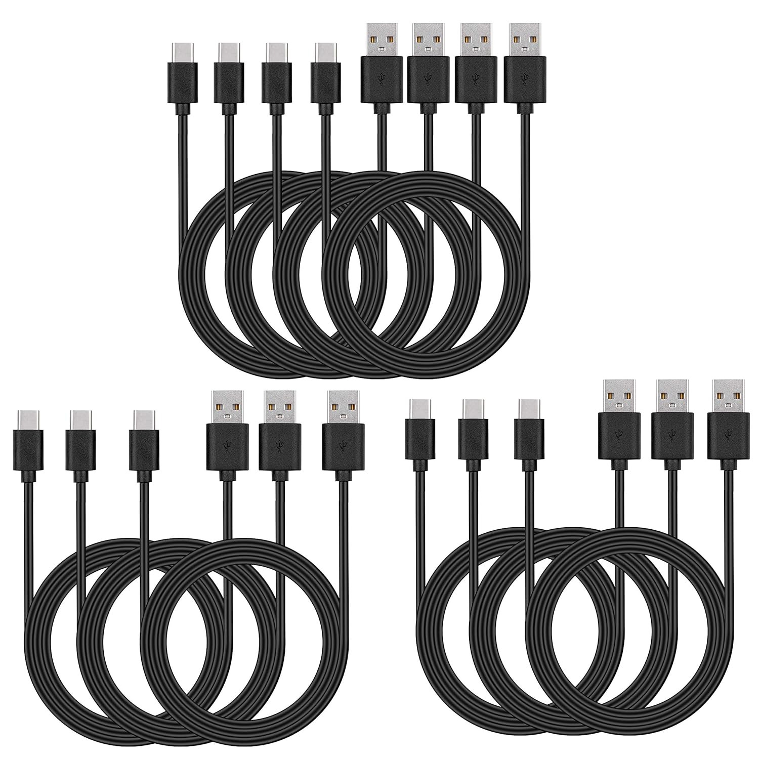 USB C Cable Bulk 10-Pack 3ft Type C Phone Charger Lot Black