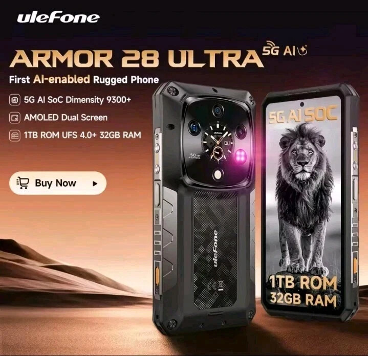 2025 Ulefone Armor 28 Ultra 5G AI Rugged Phone 32GB+1TB Night Vision,Dual Screen