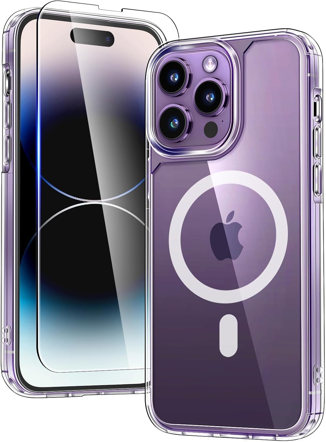 2 in 1 Magnetic Clear Case for iPhone 14 Pro with Screen Protector, Slim Design