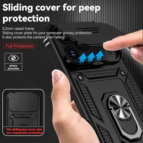 iPhone 17 Pro Max Case with Slide Camera Cover & Kickstand, Military Grade Black