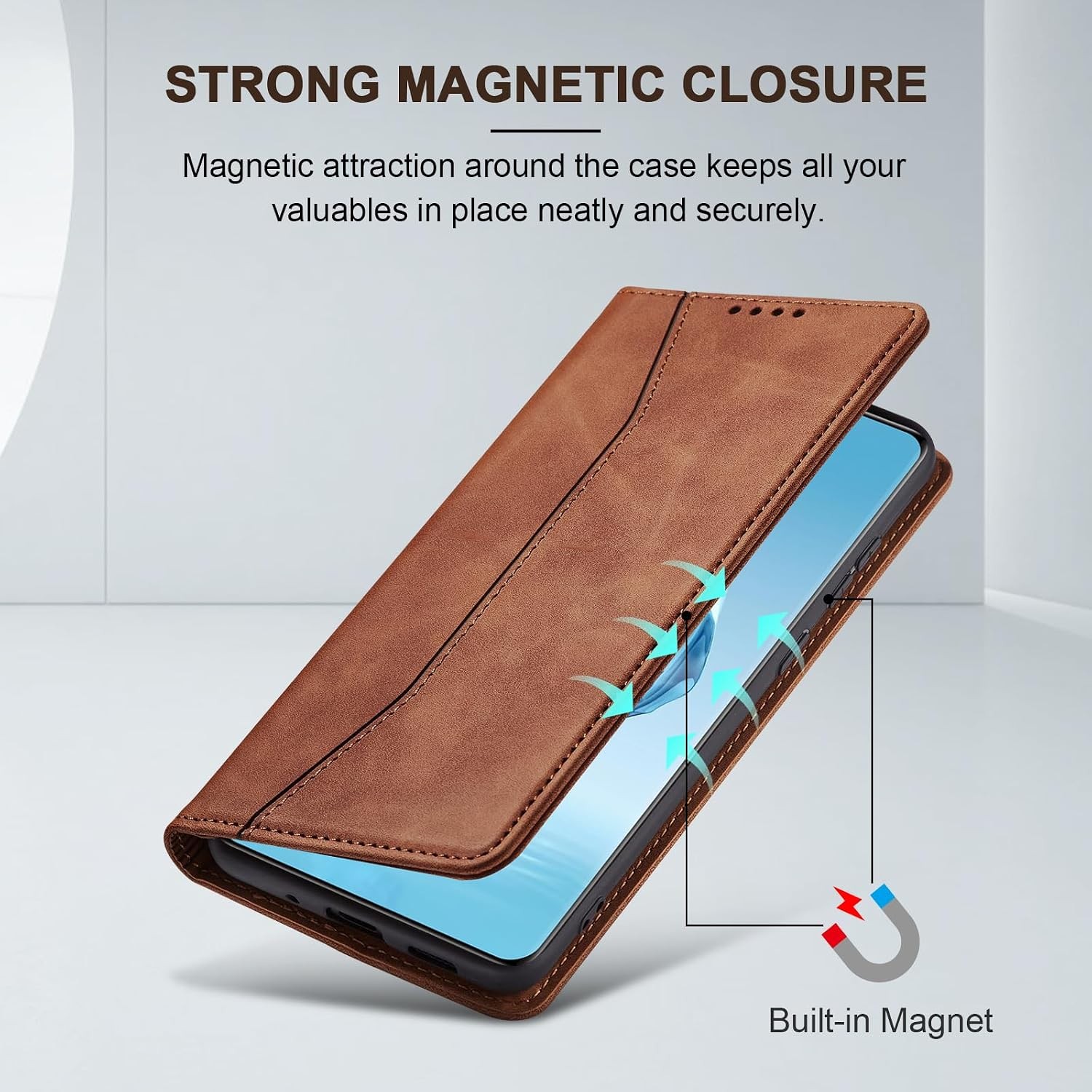 Flip Wallet Case for OnePlus 12R, Leather Magnetic Folio Cover with Card Holder