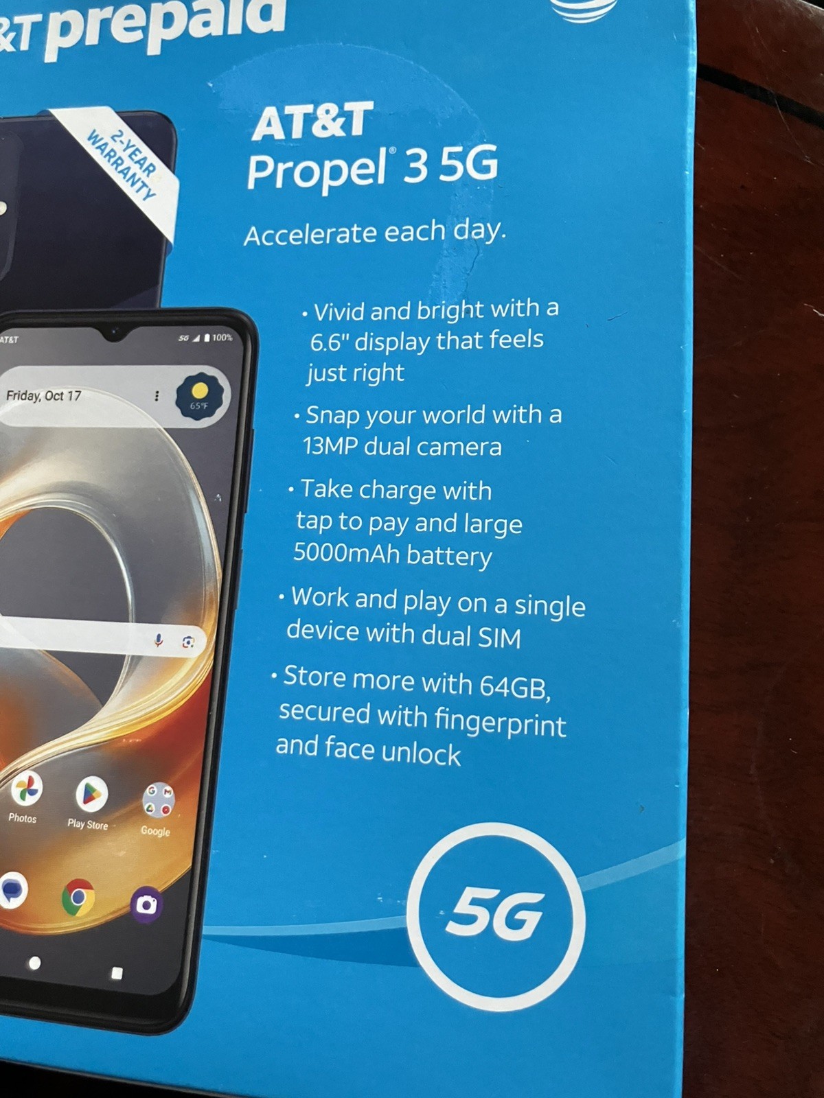 AT &T PROPEL 3 5G PREPAID BLACK 13 MP DUAL CAMERA UNOPENED BOX