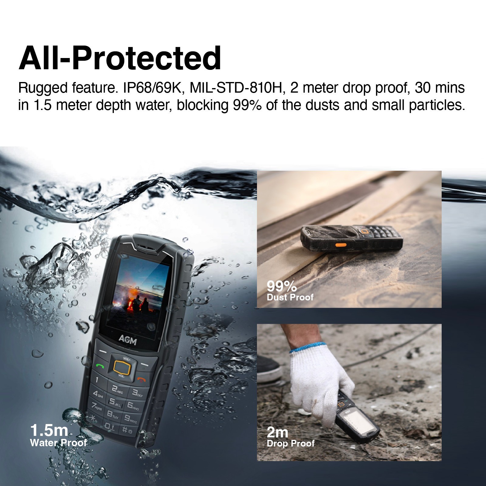 AGM M6 Rugged Phone 2500 mAh Big Button Basic Senior Phone For T-Mobile Unlocked