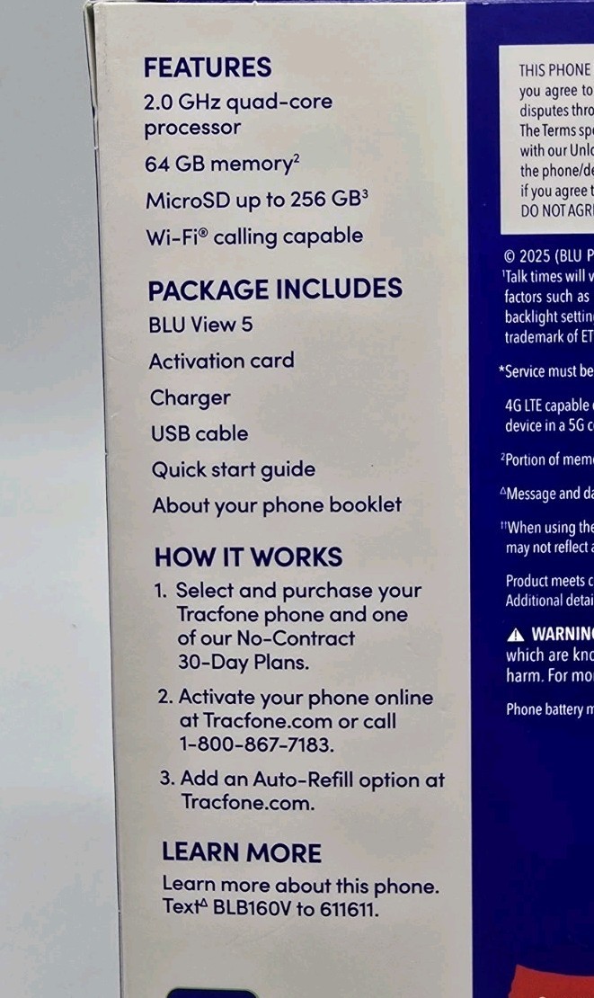 Tracfone BLU VIEW 5 (Verizon) No Contract Smartphone Brand New Sealed in Box NIB