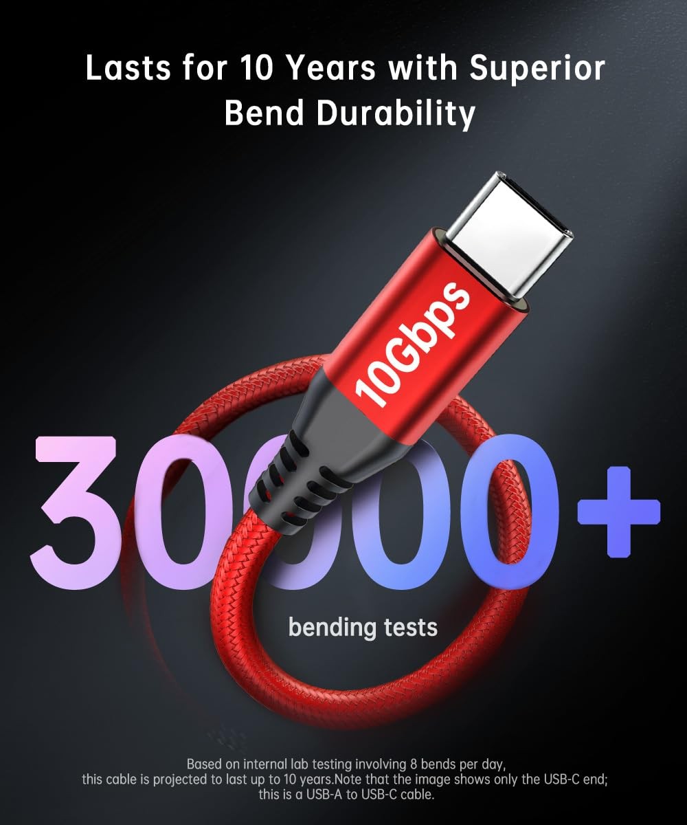 USB C Data Cable 10Gbps Transfer, 3ft USB 3.2 Gen 2 USB A to Type C Charger Cord