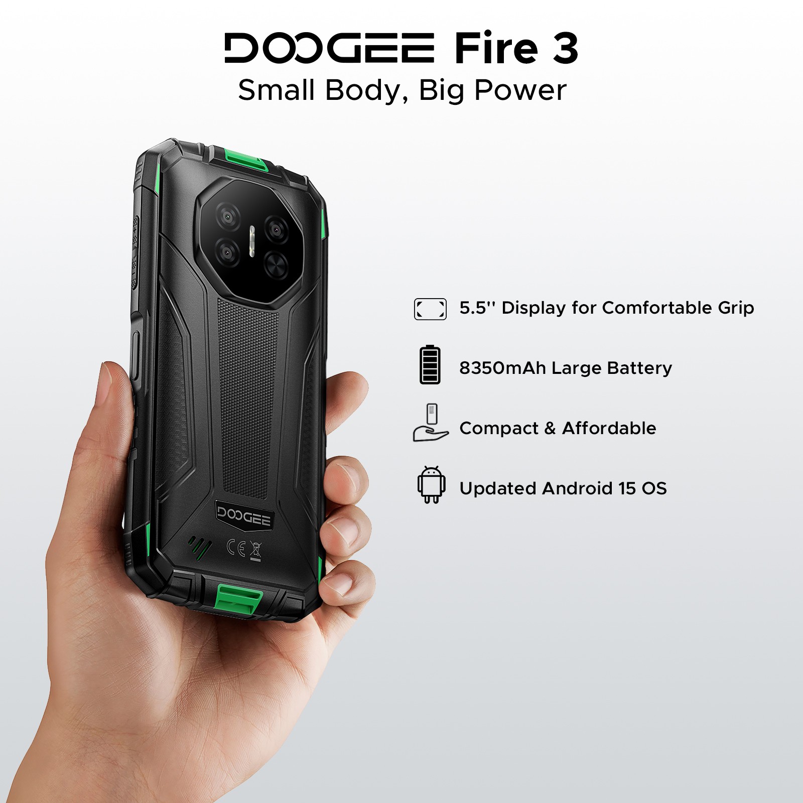 DOOGEE Fire3Ultra Android 15 Rugged Phone Unlocked Smartphone 8350mAh 24GB+256GB